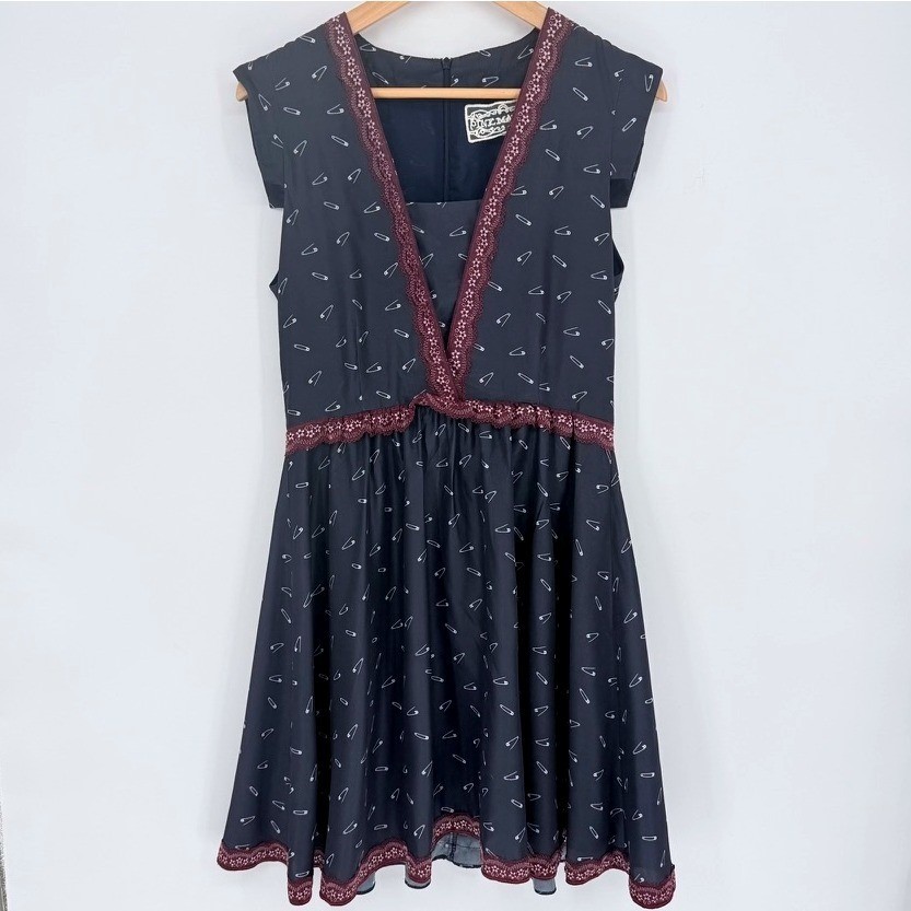 Pink Martini Vintage Style Pinup Navy Blue Safety Pin Lace Dress Punk Edgy Retro