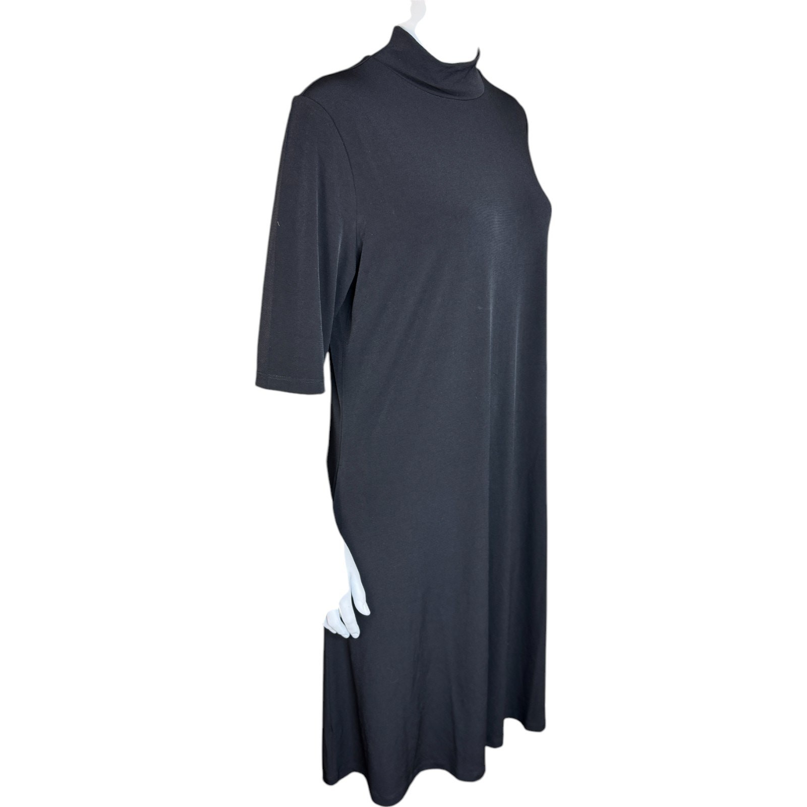Susan Graver Liquid Knit Mock-Neck Elbow-Sleeve Dress Black Medium NWOT Flowy