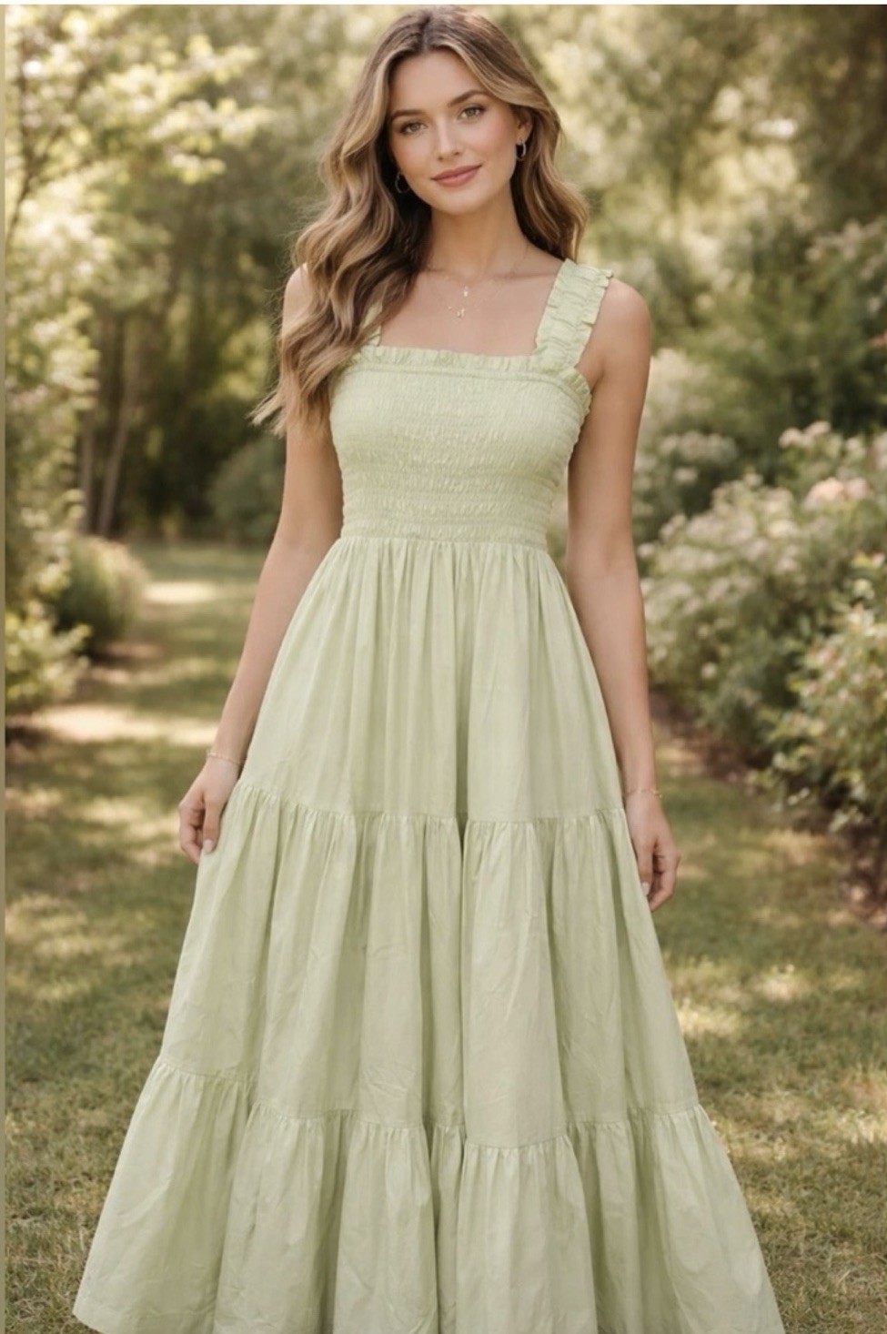 Abercrombie & Fitch Smocked Bodice Easy Maxi Dress Tiered Boho Light Green NWT S