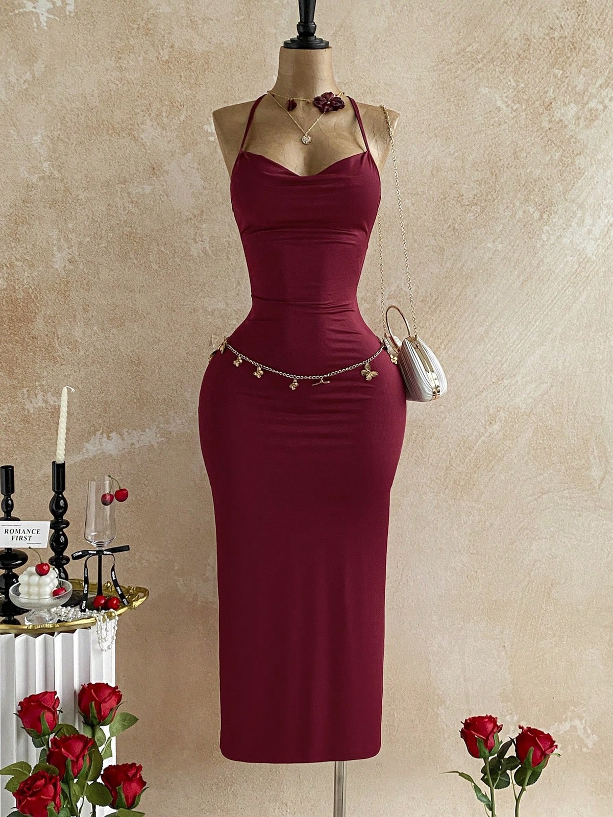 Romantic Leopard Print Spaghetti Straps Long Holiday Dress