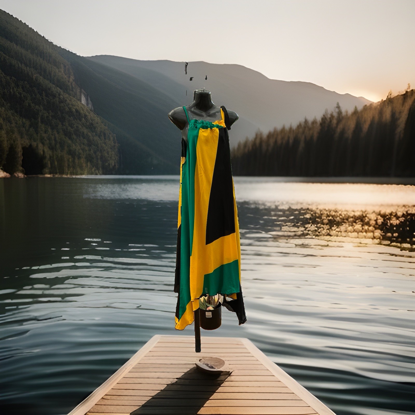 Jamaican Flag Colour Print Smock Dress……12-14