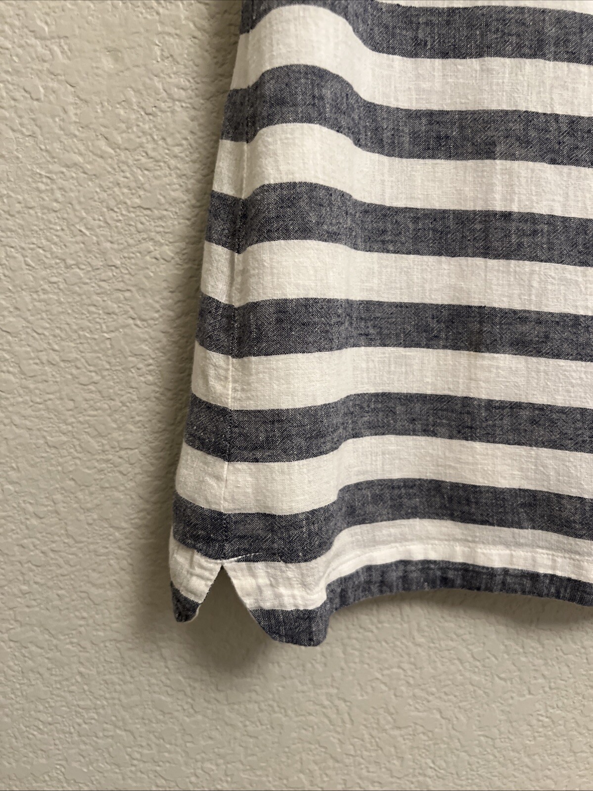 Beach Lunch Lounge Shift Tunic Dress Striped Coastal Cottage Boho Linen Blend