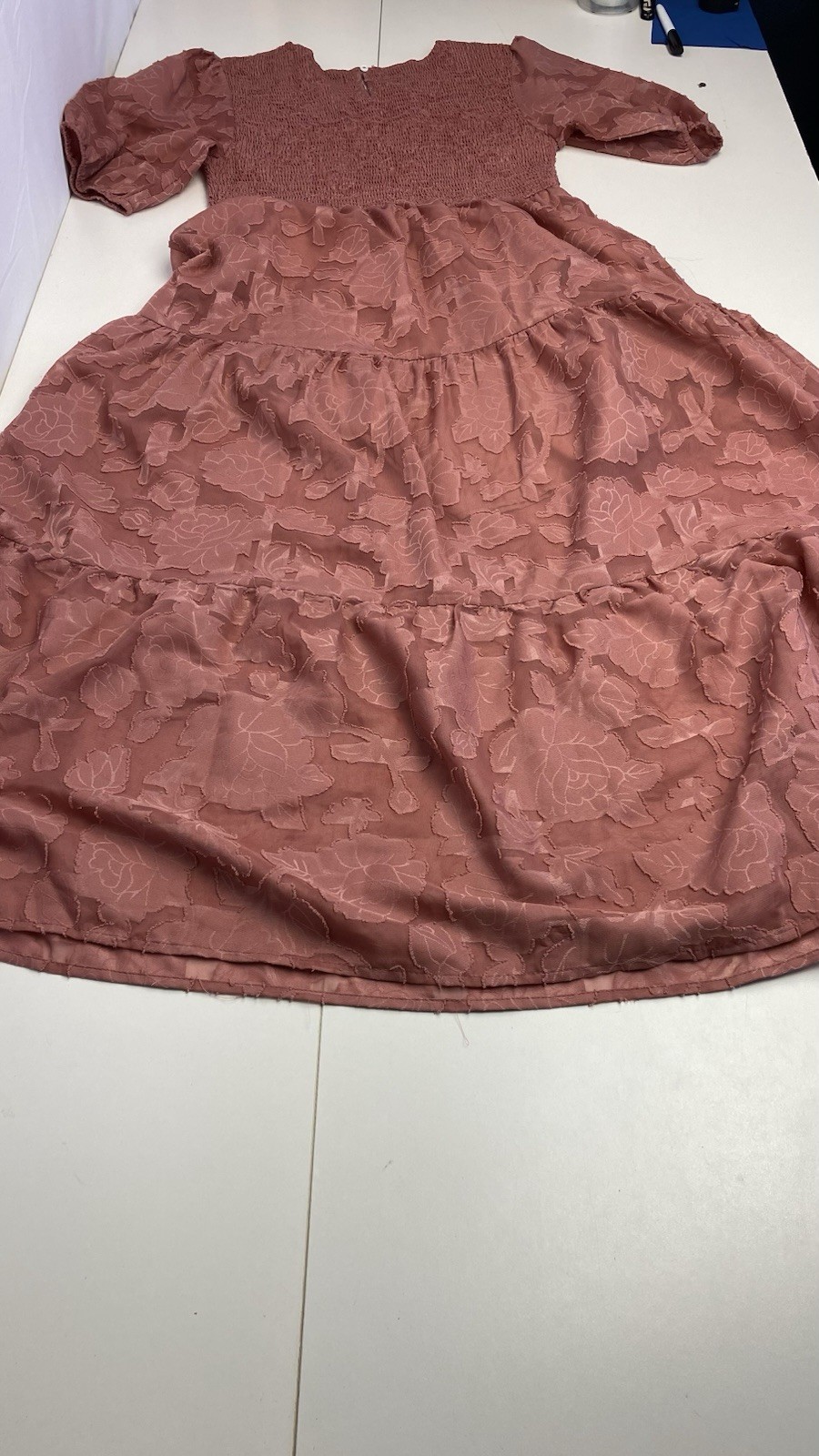 Merokeety Womans L Large Dusty Rose Smocked Tiered Long Dress