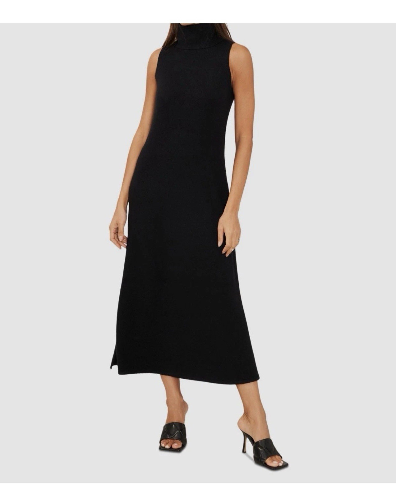 Msk Women’s Black MIDI Knit Stretch Sleeveless Turtleneck Sweater Dress Size L