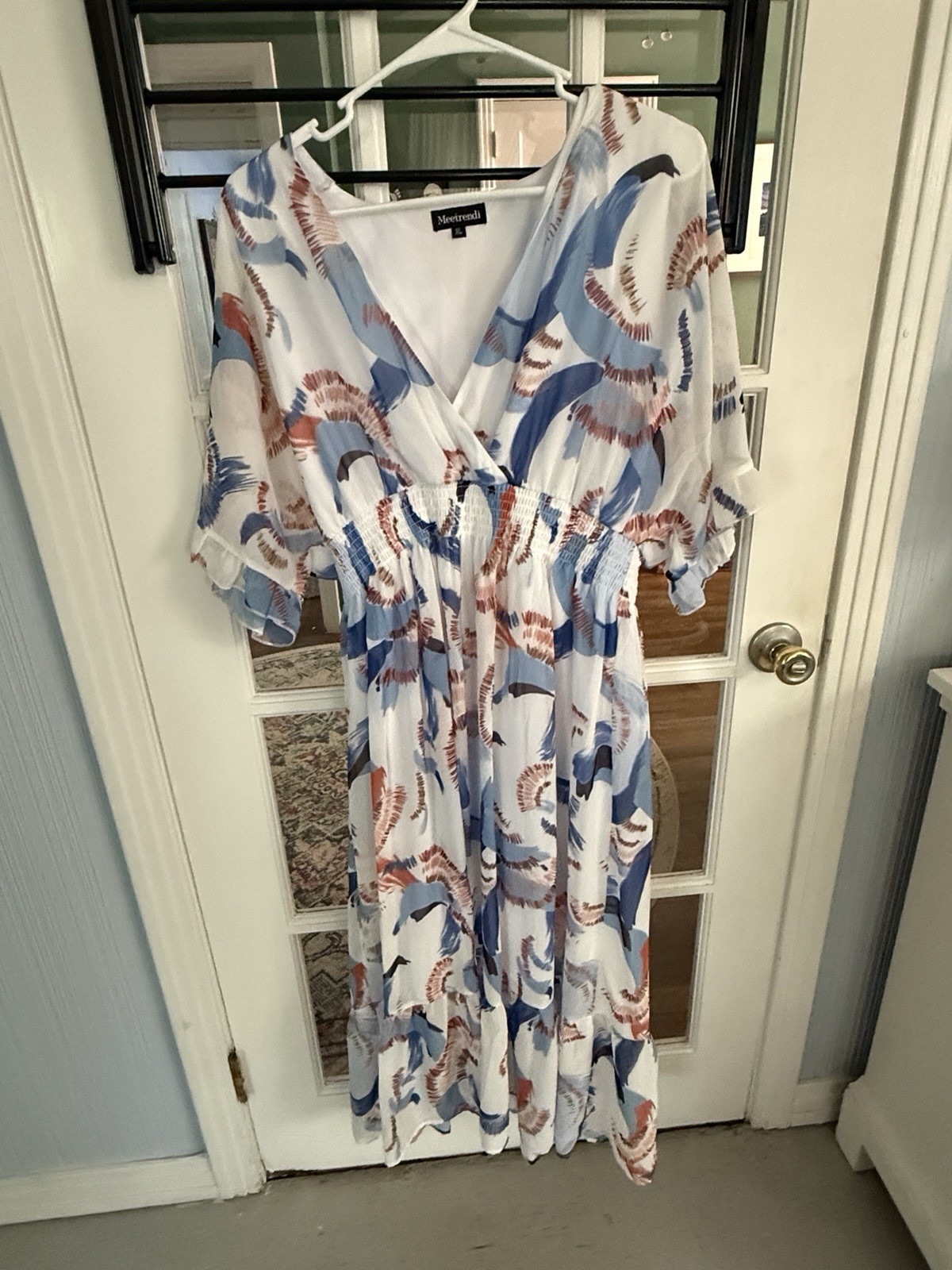 MEETRENDI, Dress with printed design, short sleeves, polyester for women, White