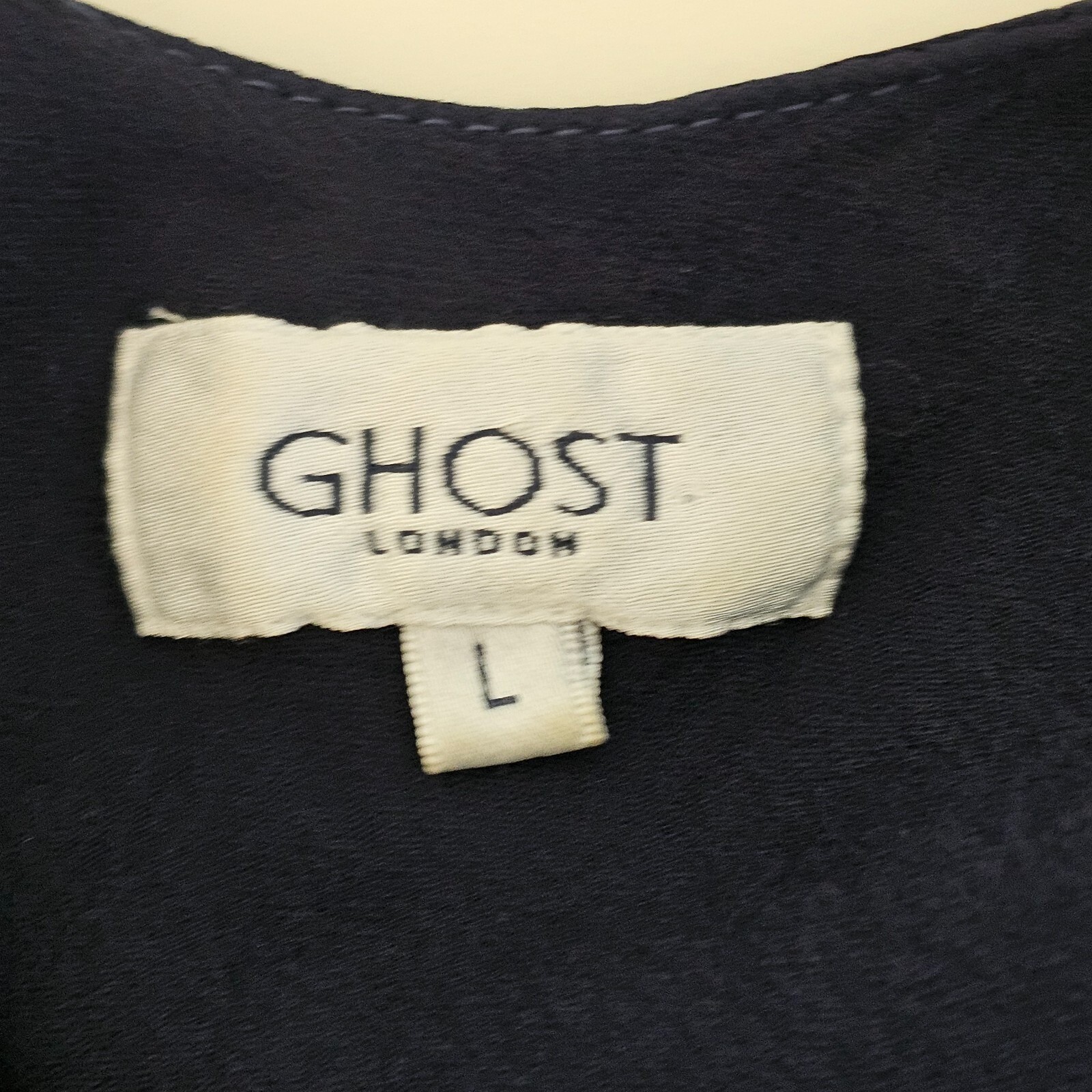 GHOST London Hollywood Claudia Cowl Back Gown Navy Blue Dress Sz L Floor Length