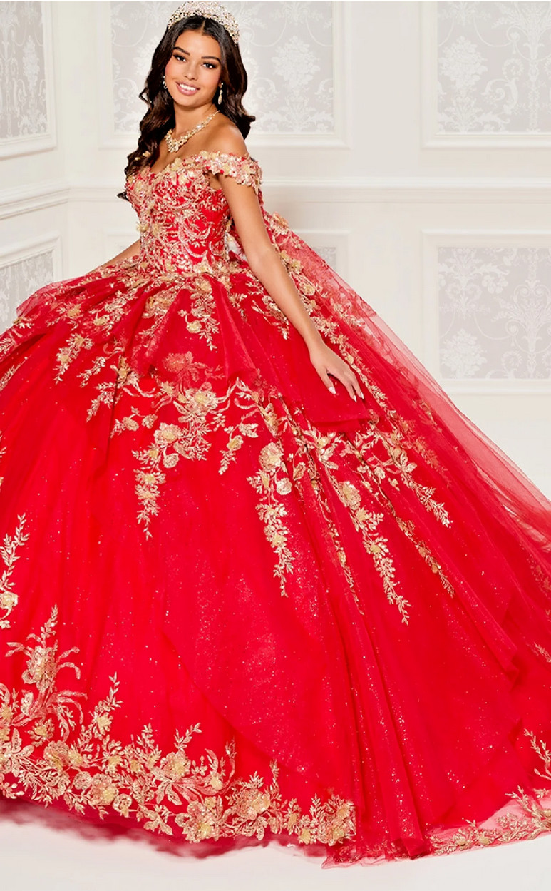 ✨ STUNNING PRINCESA✨ by Ariana Vara Quinceañera Ball Gown – Red/Gold – Sweet 16