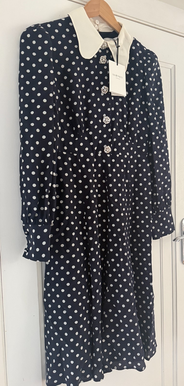 LK Bennett Mathilde Navy & Cream Polka Dot Silk Tea Dress Size UK 8 US4 BNWT
