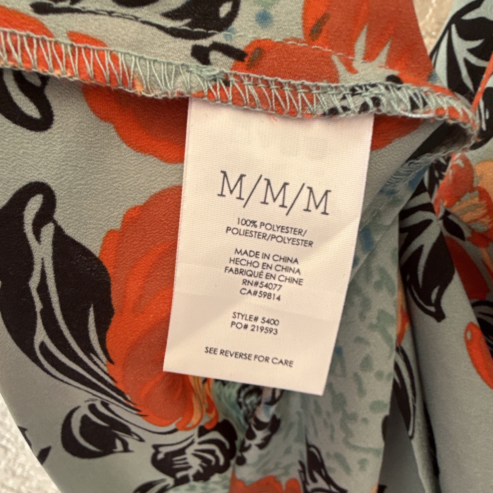 CAbi Blue Orange Floral Chiffon V-Neck Sleeveless Shift Knee Dress M 5400