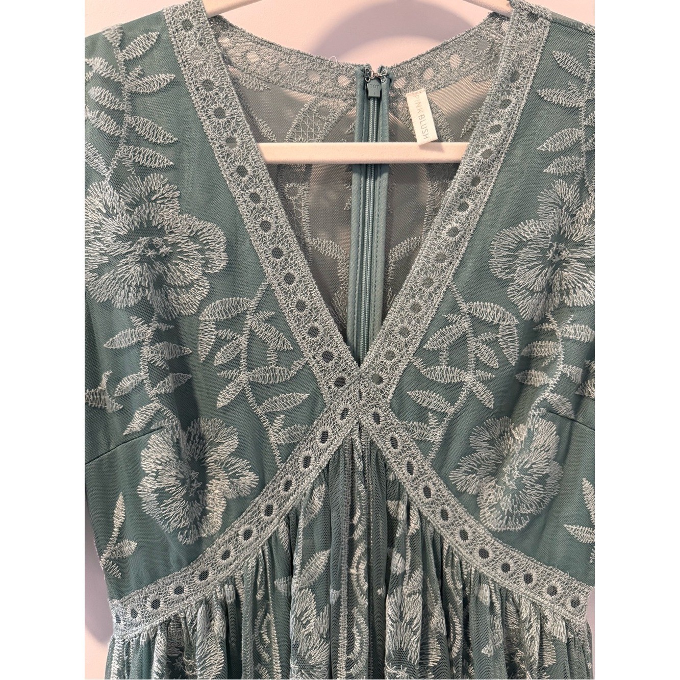 PinkBlush Sage Green Embroidered Lace Maternity Maxi Dress S Romantic Fairycore