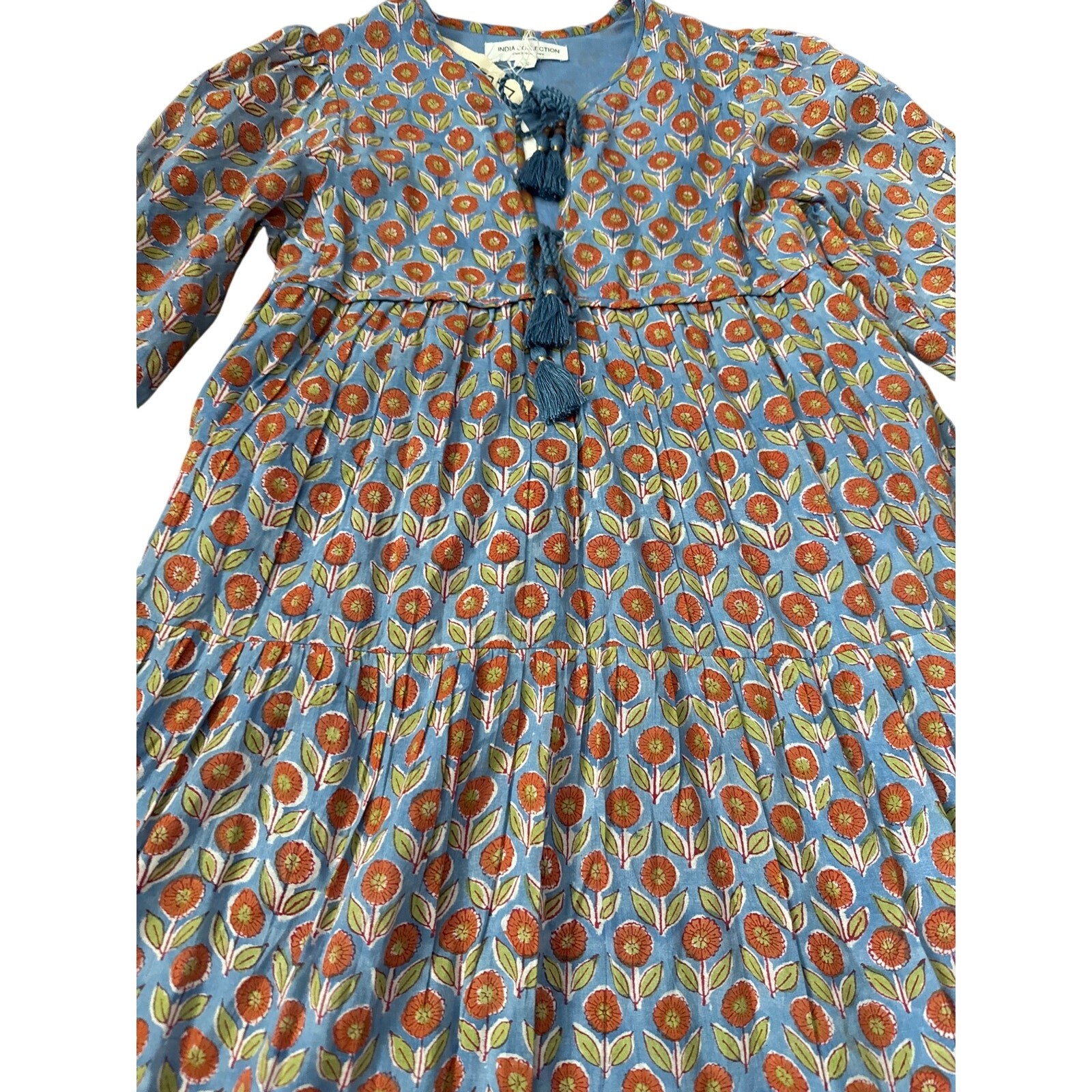 Emerson Fry India Collection Heirloom Dress Wednesday Flowers Blues Size XS