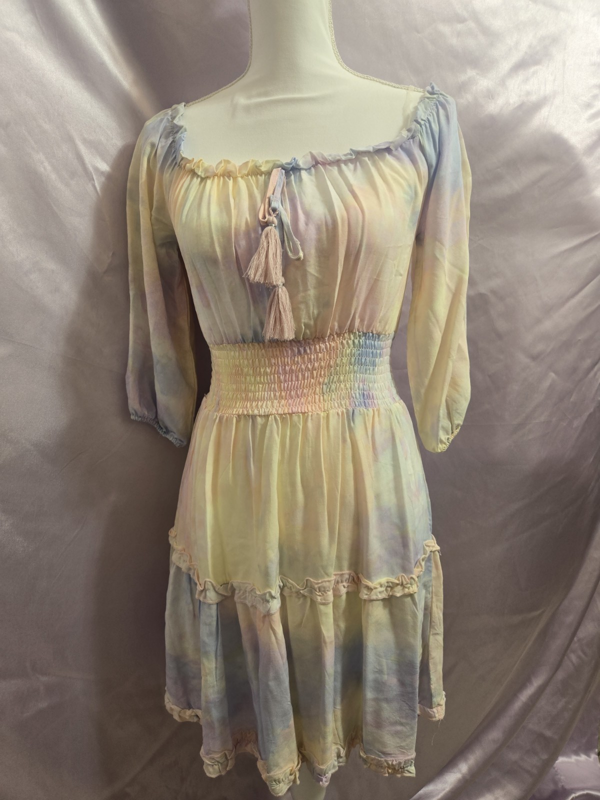 J For Justify Short Pastel Tye Dye Peasant Dress