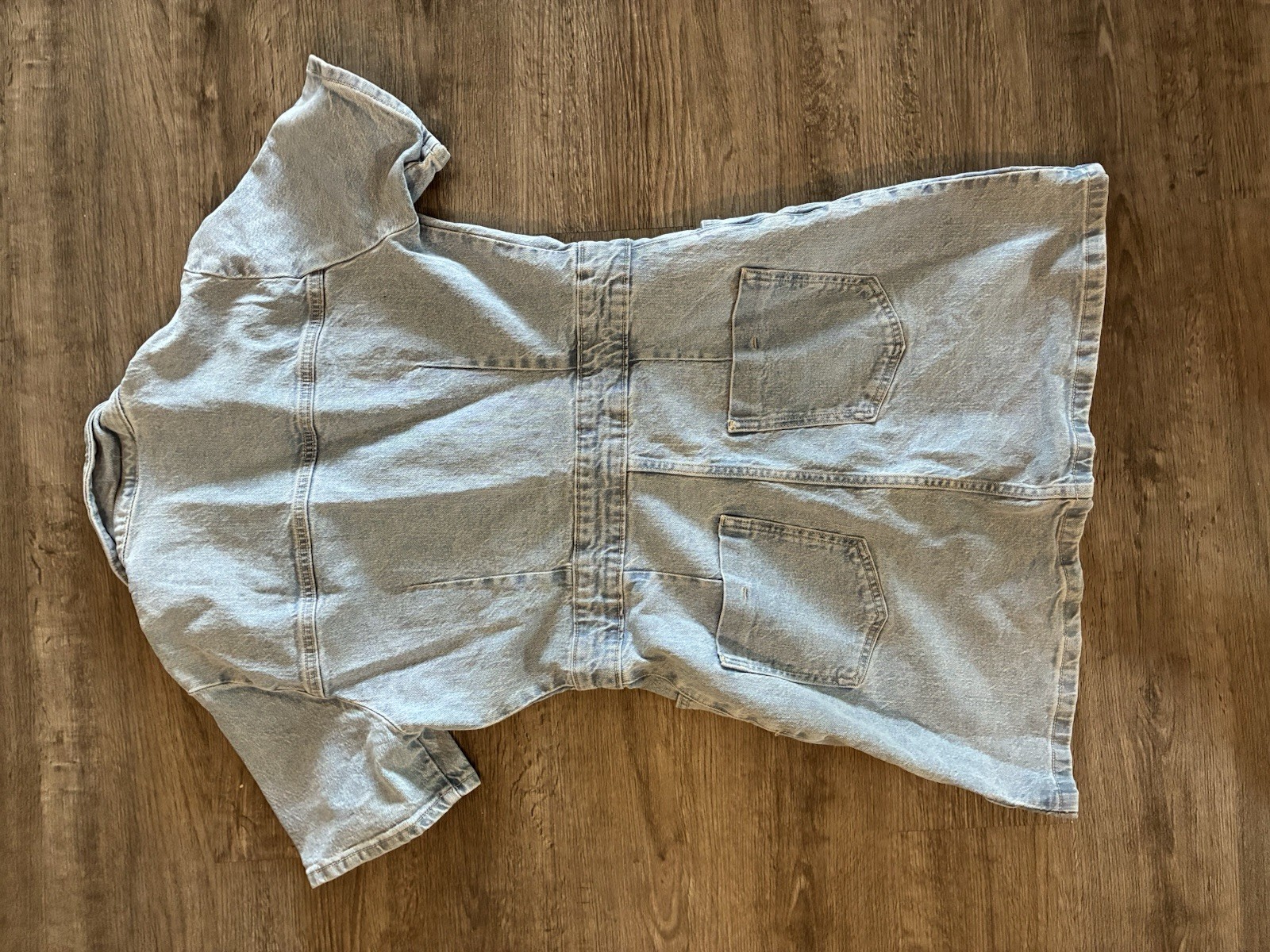 ZARA Blue Denim Button Front Collared Pockets Shirt Mini Dress Short Sleeve L