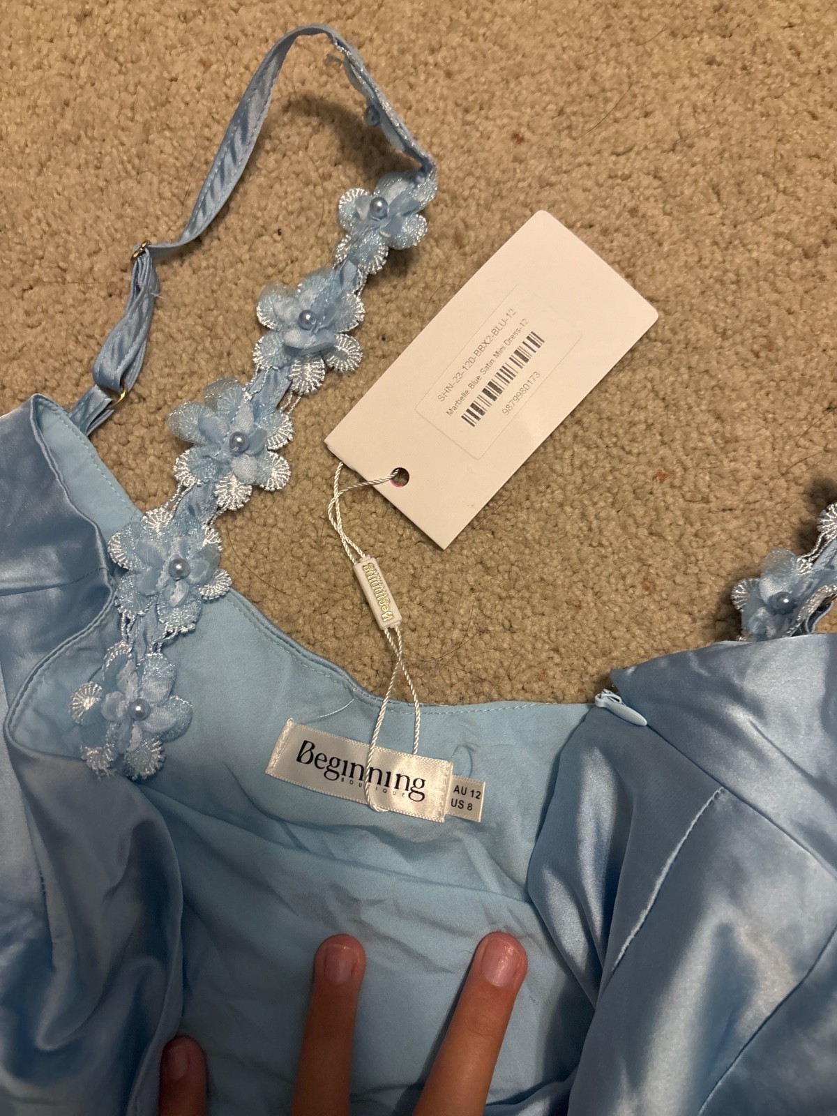 beginning botique marbelle blue satin dress size 8