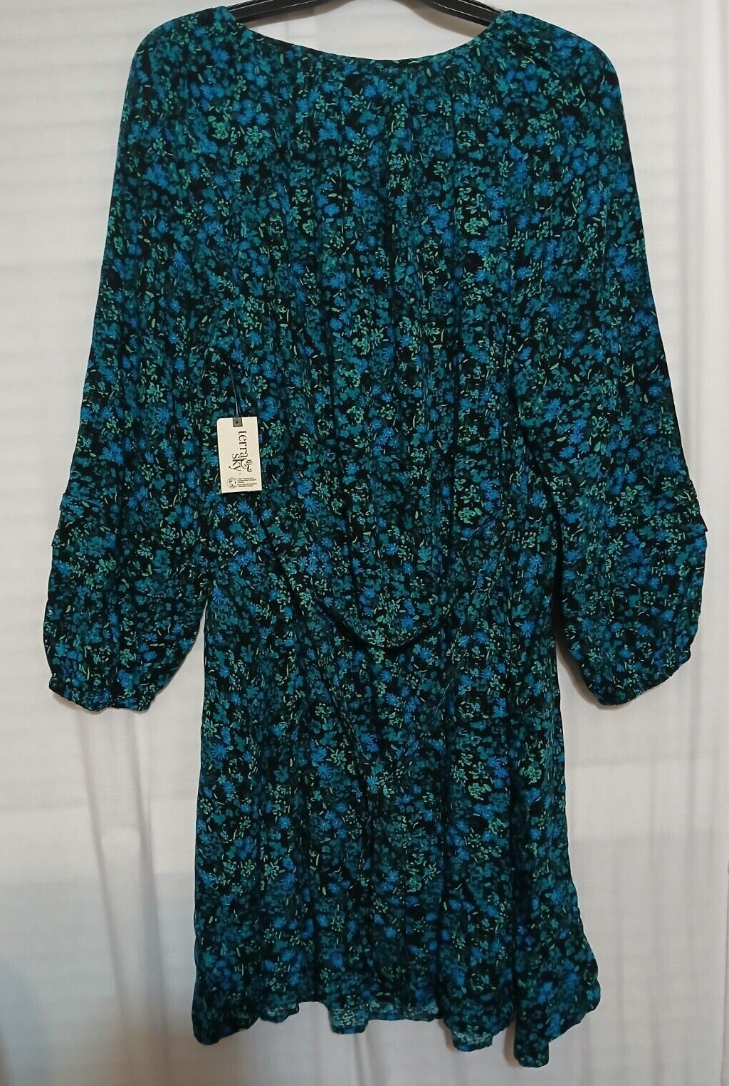 Terra & Sky Shirred Mini Dress Boho Paisley/Blue Comet etc. Sizes 0X, 2X,3X & 4X