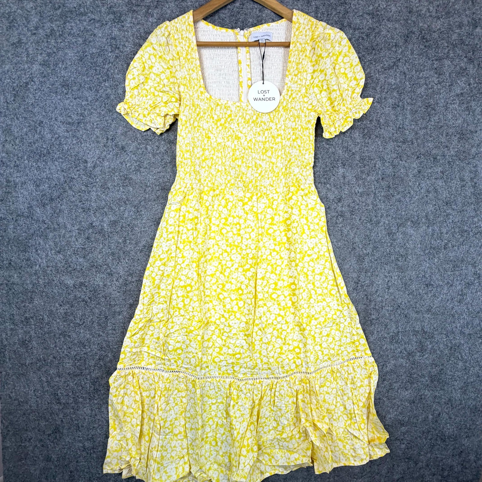 Lost + Wander Sweet Summer Daze Midi Dress Womens Small Yellow Peasant Cottage