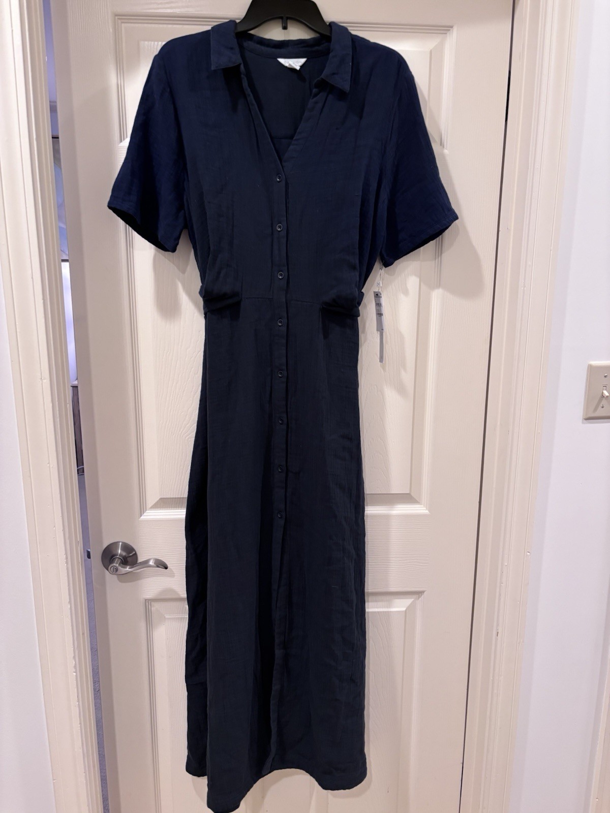 Caslon NWT Navy Collared Button Front Belted Maxi Dress Short Sleeve XL