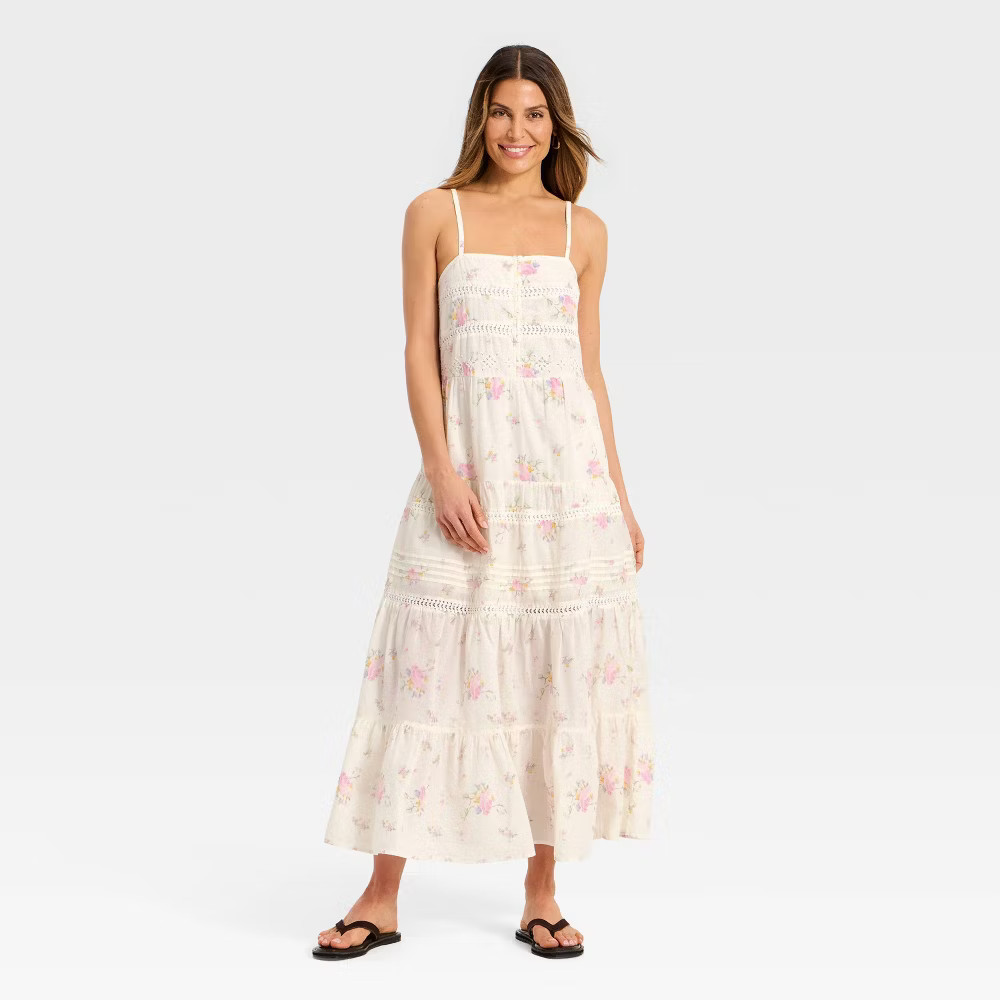 Women’s Lace Maxi A-Line Dress – Universal Thread Cream Floral L
