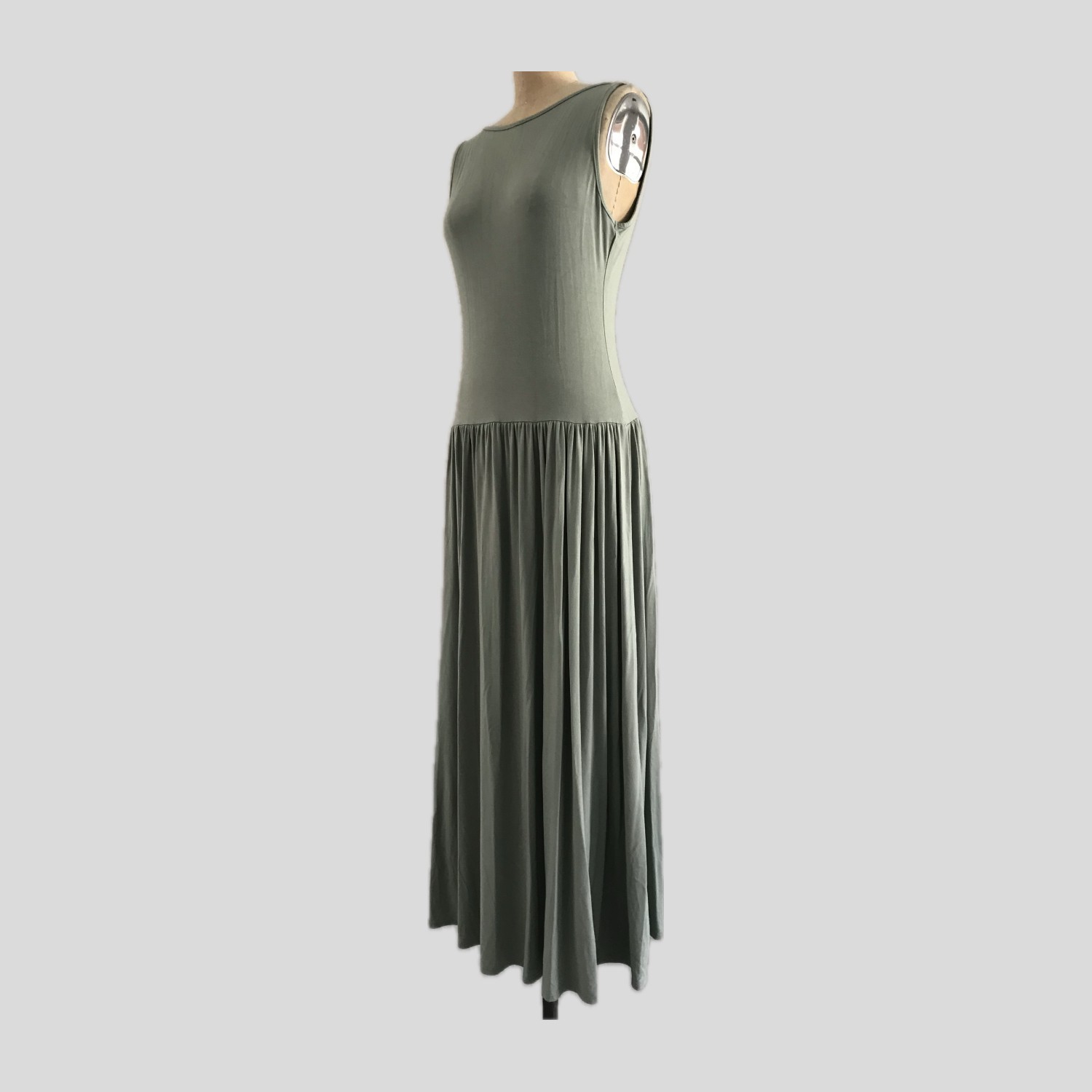 See You Monday Green Stretch Sleeveless Drop Waist Summer Midi Dress Womens M