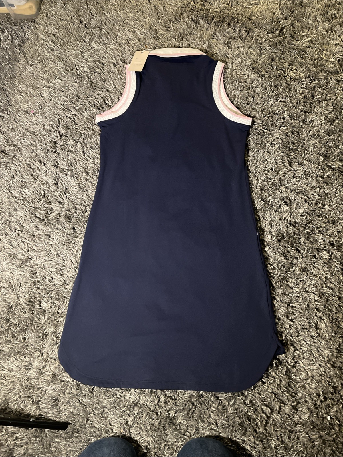 NWT Peter Millar Polo Dress 1/4 Zip Small Navy Blue-White Pink Trim Golf Tennis