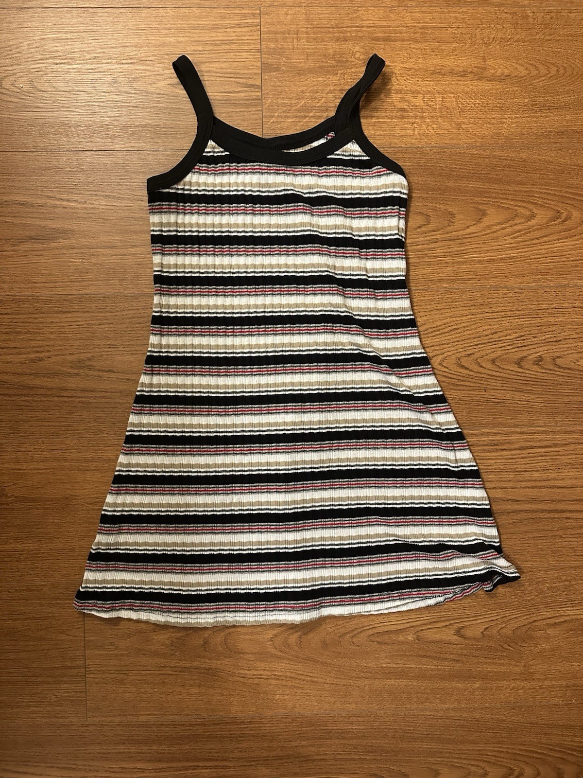 Vintage No Boundaries White Black Grey Red Beige Striped Mini Dress