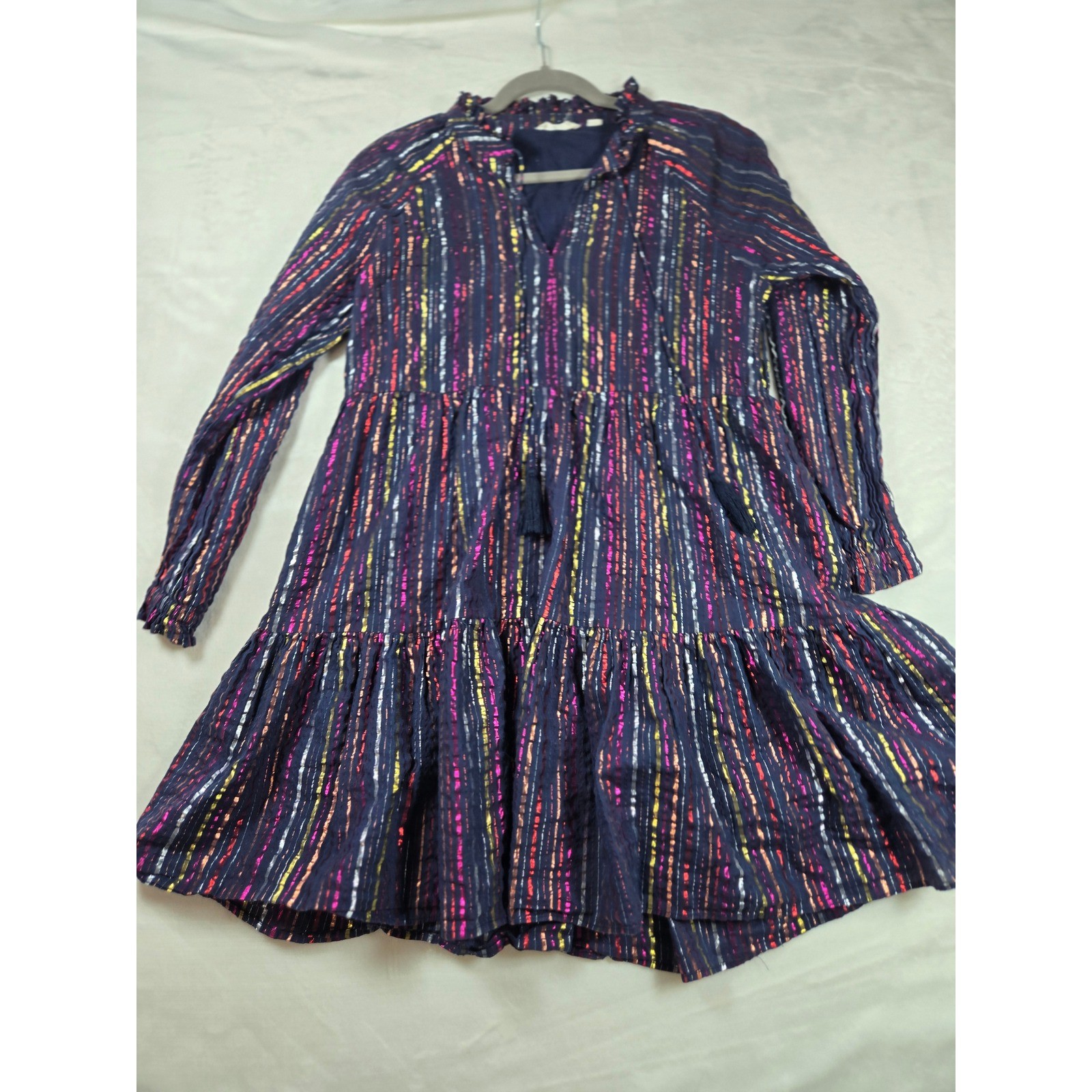 RollerRabbit Metallic Stripe Tiered Mini Dress Lurex Whimsigoth Babydoll Shimmer