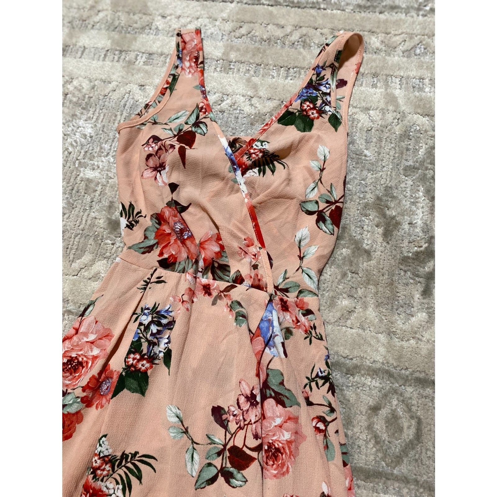 Minette Open Back Peach Floral Maxi Dress With Slit Small