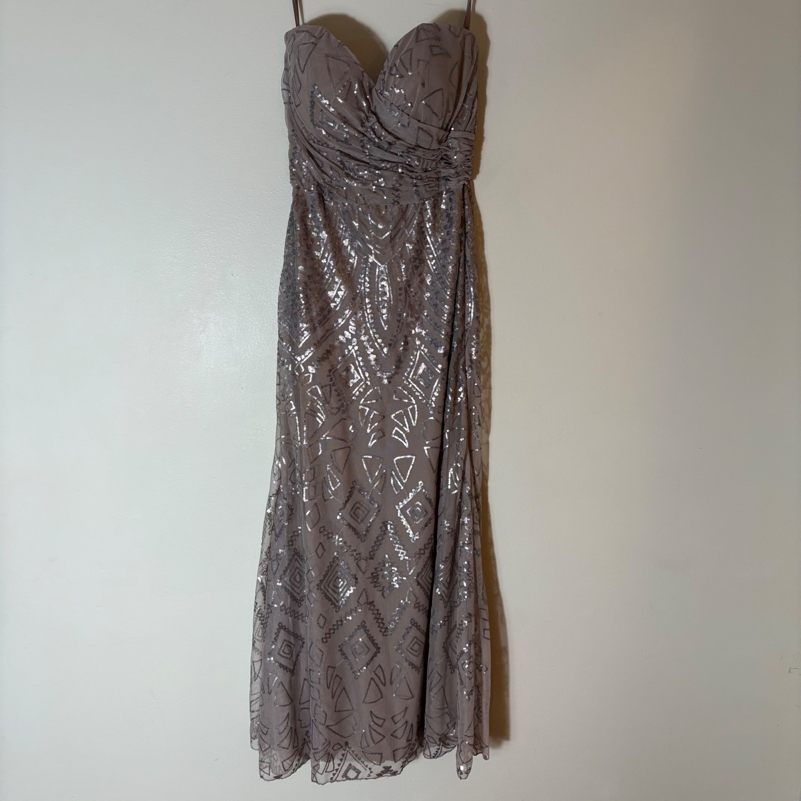 Morilee Madeline Gardner Taupe Sequin Strapless Formal Gown Size 10