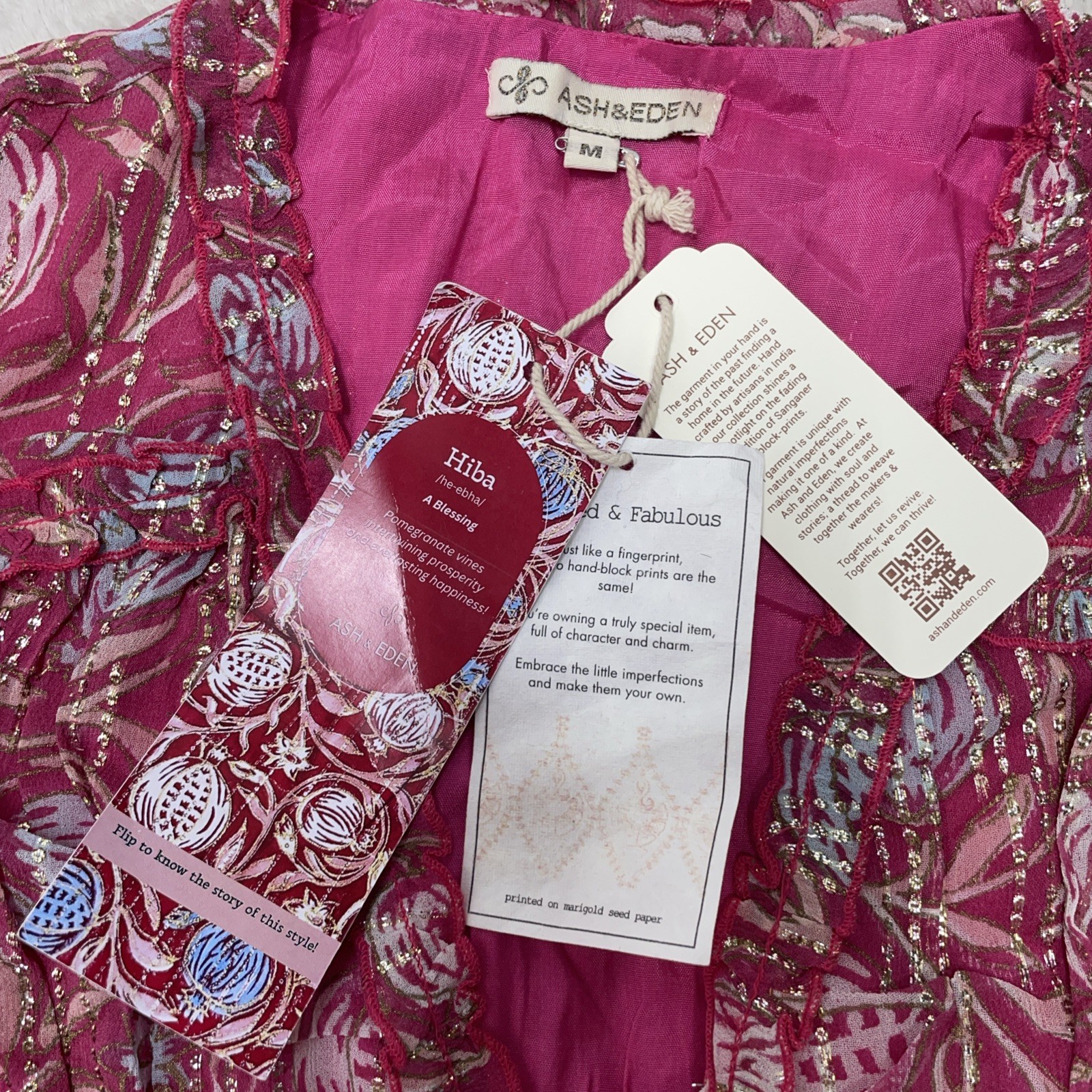ASH & EDEN Tuckernuck Maxi Dress M Pink Gold Tiered Boho Hippie India Artsy NWT