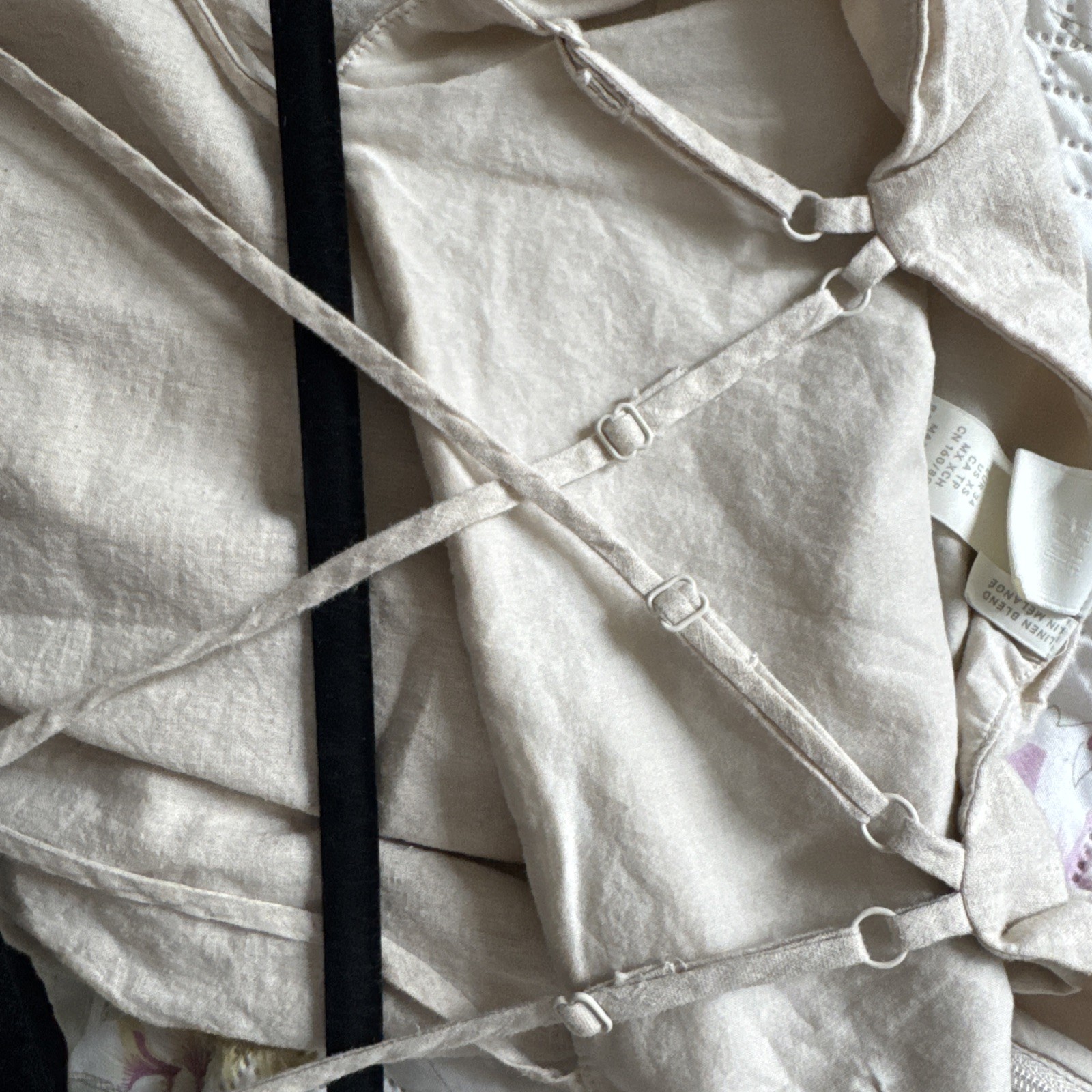 H&M Linen Blend Strappy Mini Dress Cream Beige Women’s Size EUR 34 US XS
