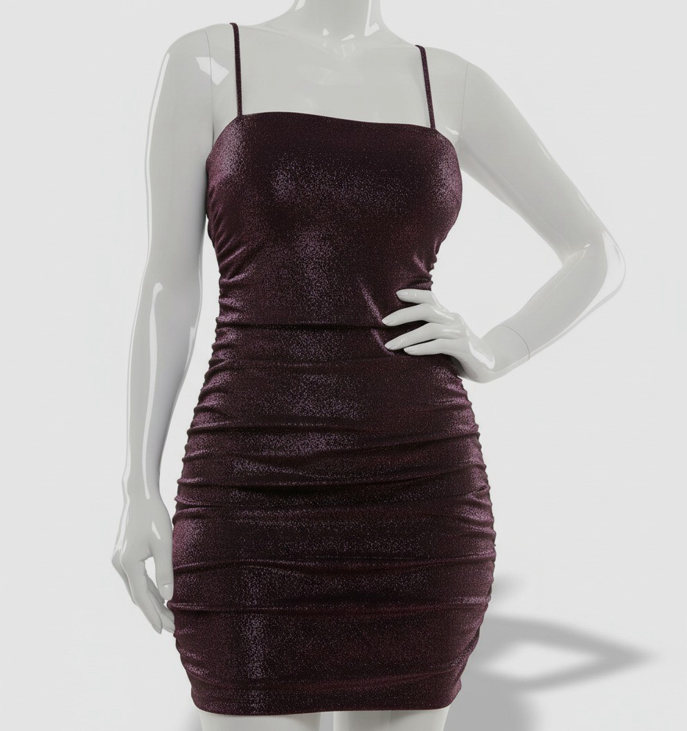 Emerald Sundae Women’s Juniors’ Purple Glittered Ruched Bodycon Dress Size XL