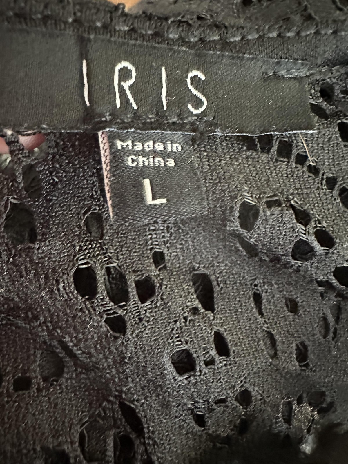 IRIS Los Angeles Dress Womens Large Black Lace Long Sleeve Pleated Bell Cuffs