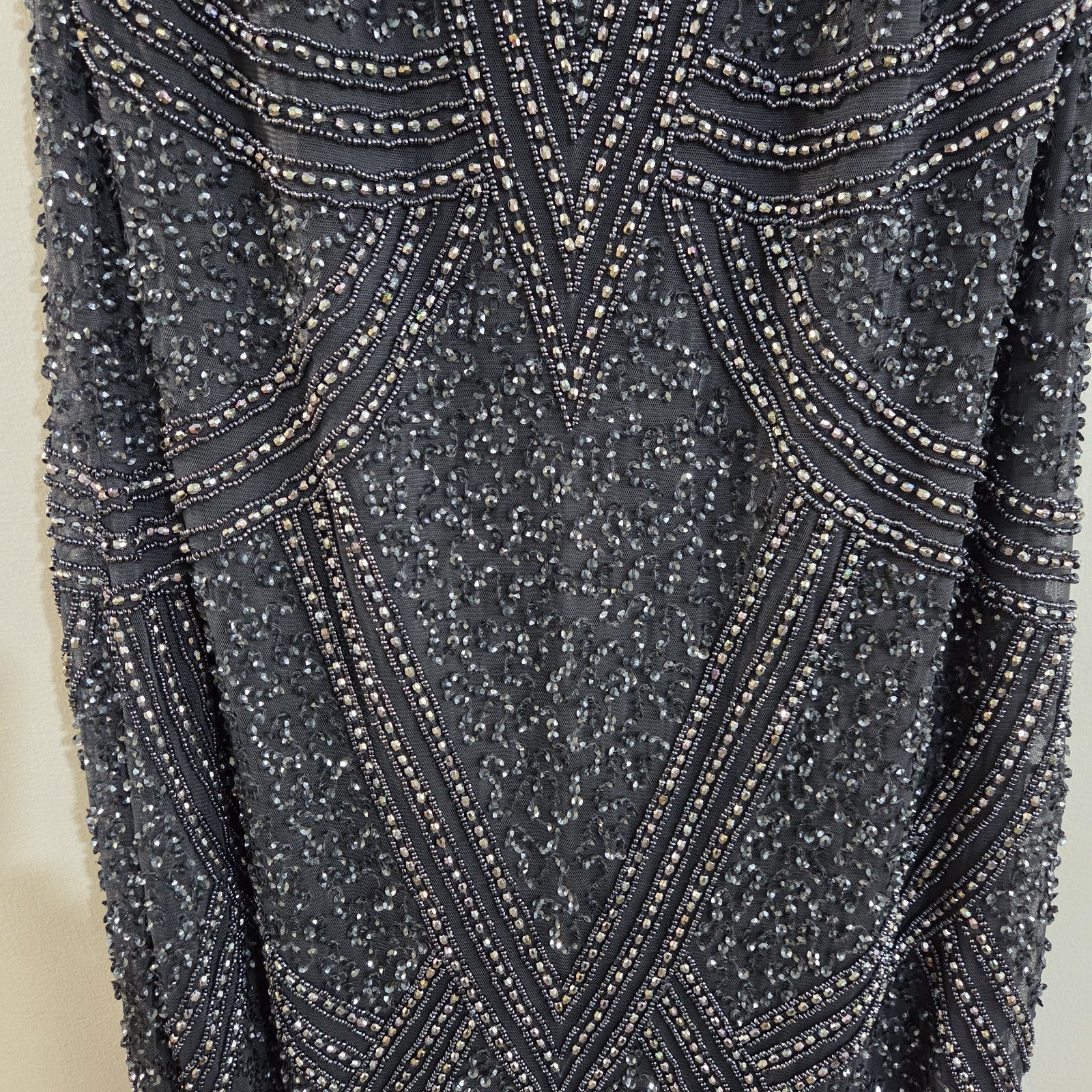 Pisarro Nights Size 8 Beaded Short Sleeve Midi Dress Slate Blue NWOT