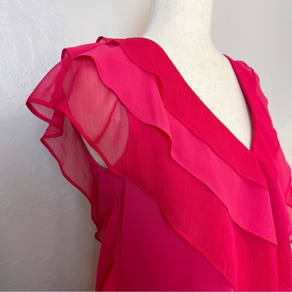 PHASE EIGHT Women’s Size 2 Raspberry Pink Sage Pleated Ruffle A-Line Mini Dress