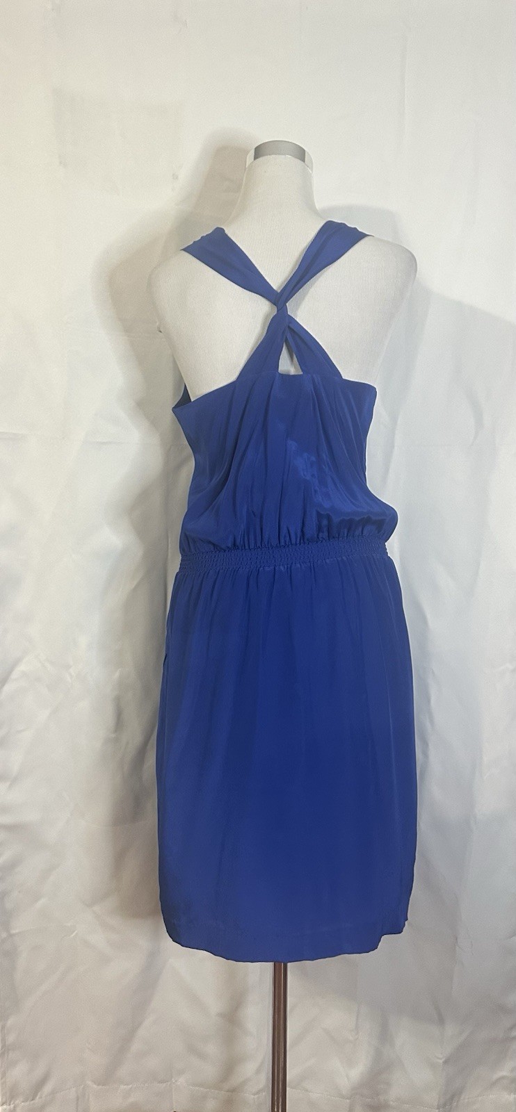 Banana Republic Size 12 Blue 100% Silk Dress Sleeveless Racerback Asymmetrical