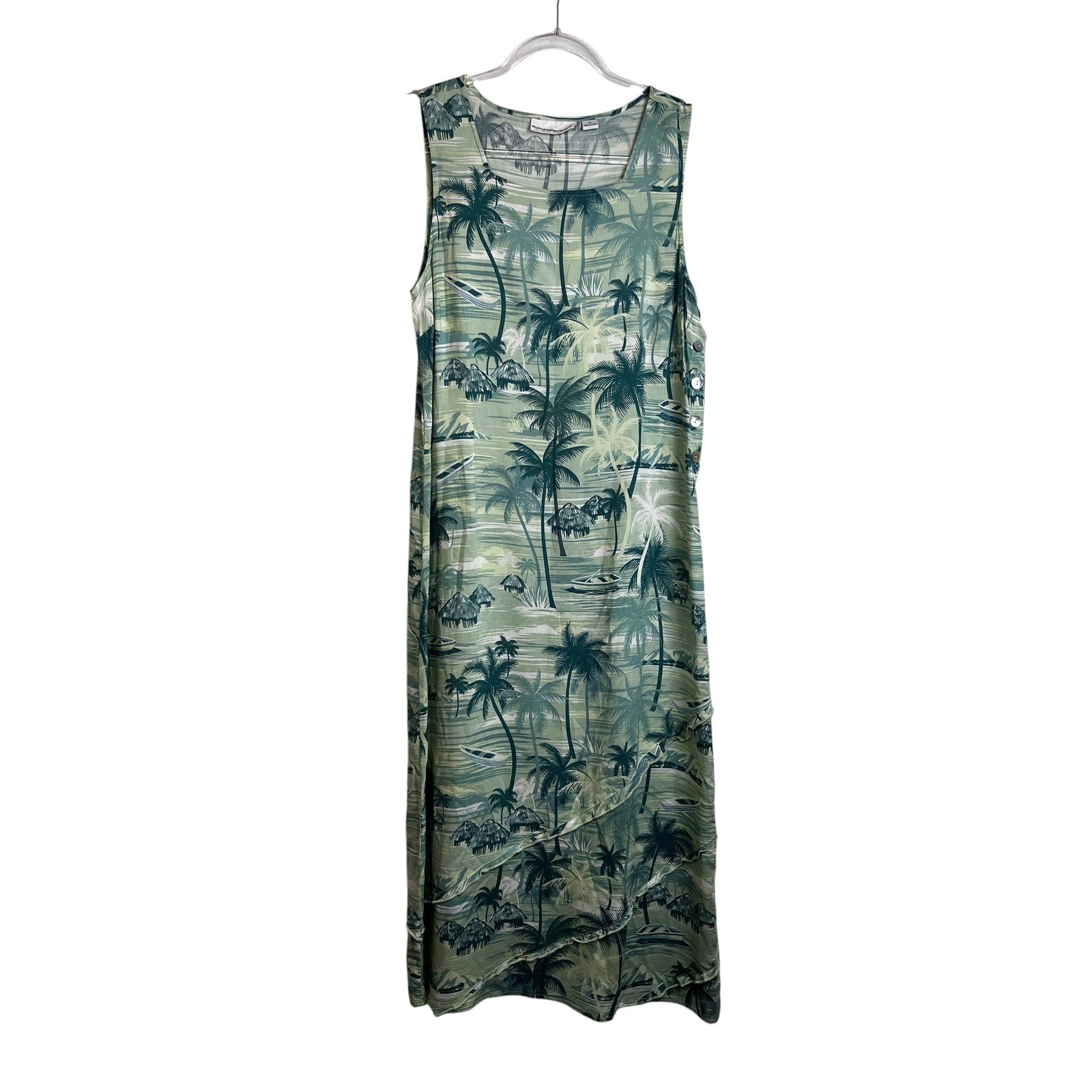 Weekend Clothes Line Green Tropical Palm Tree Rayon Maxi Dress M Tropical Beach