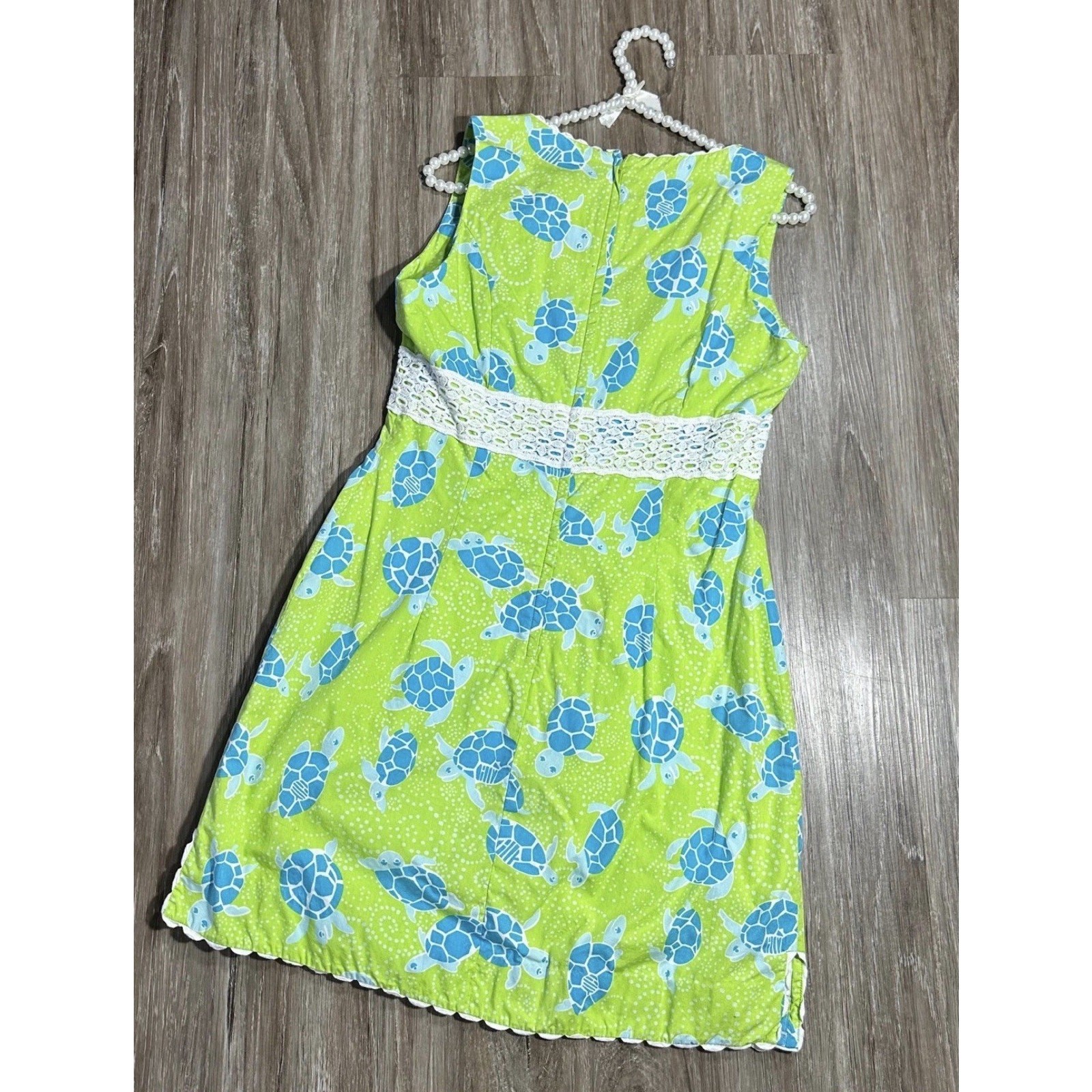 Lilly Pulitzer Dress Sea Turtle Print Lace Trim Details Size 8 Cotton Vintage