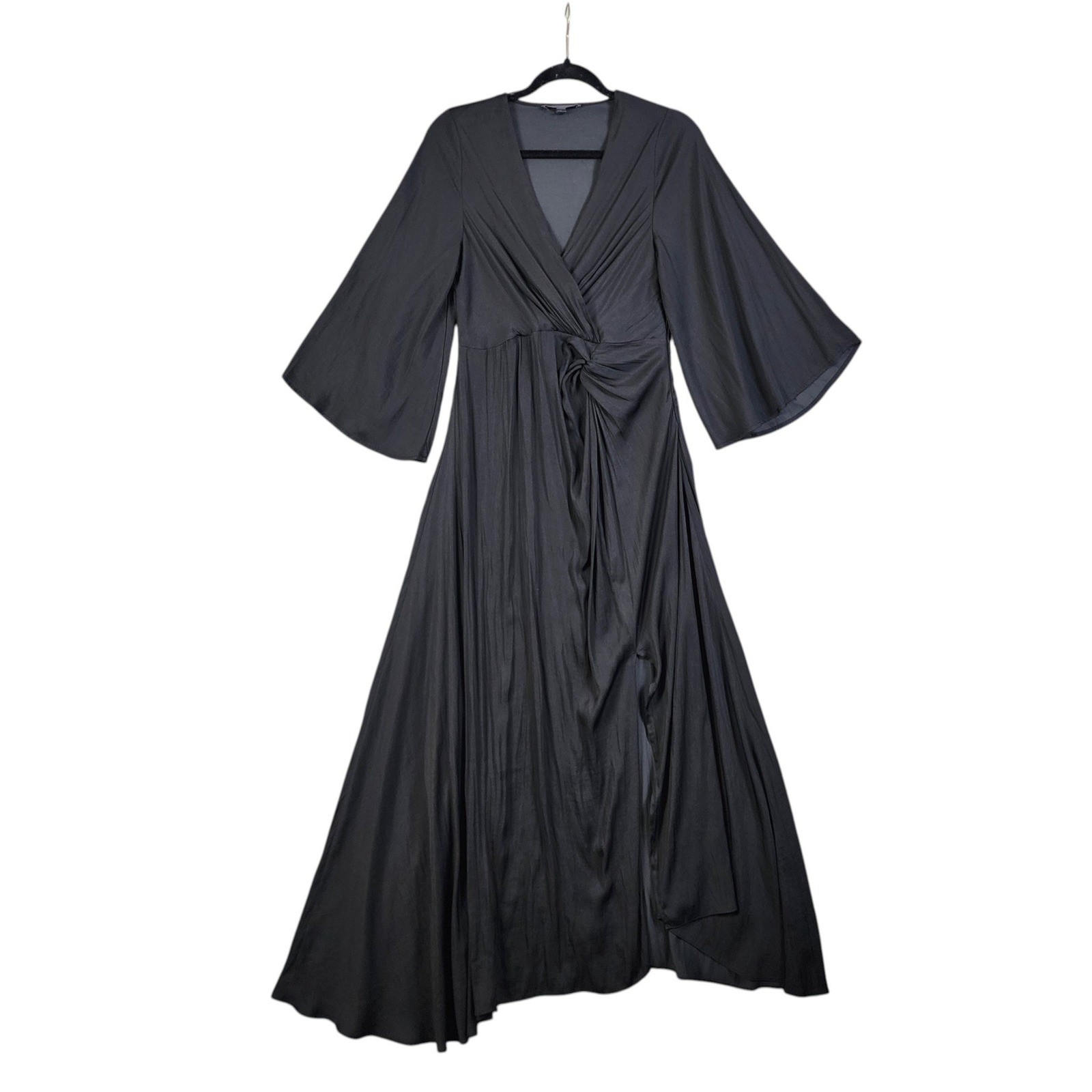 Grade & Gather Womens Black Twist Front Satin Maxi Dress Size Small Side Slit
