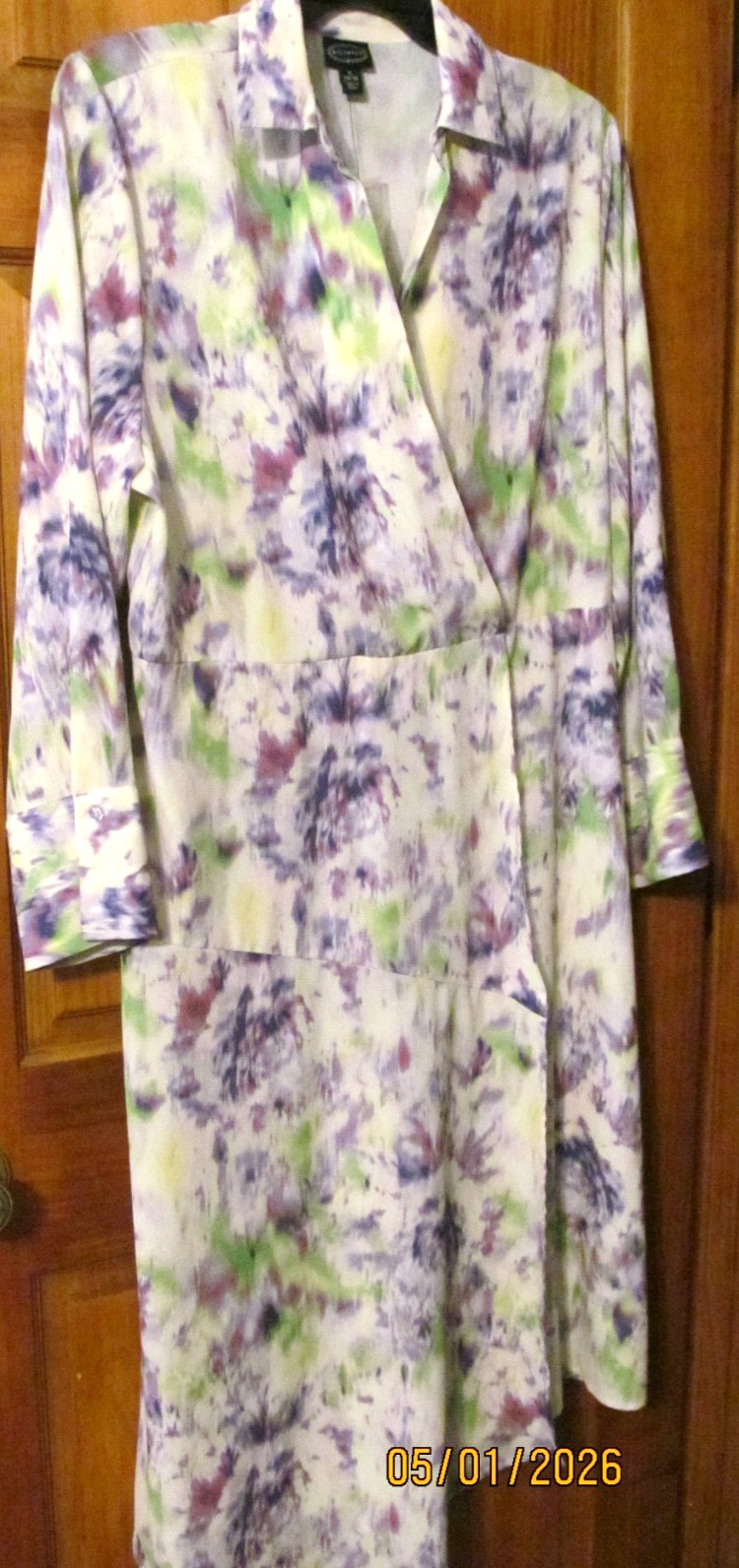 New SCOOP WRAP TIE DYE PURPLE GREEN WHITE DRESS SZ. 16/18 LADIES SO NICE!