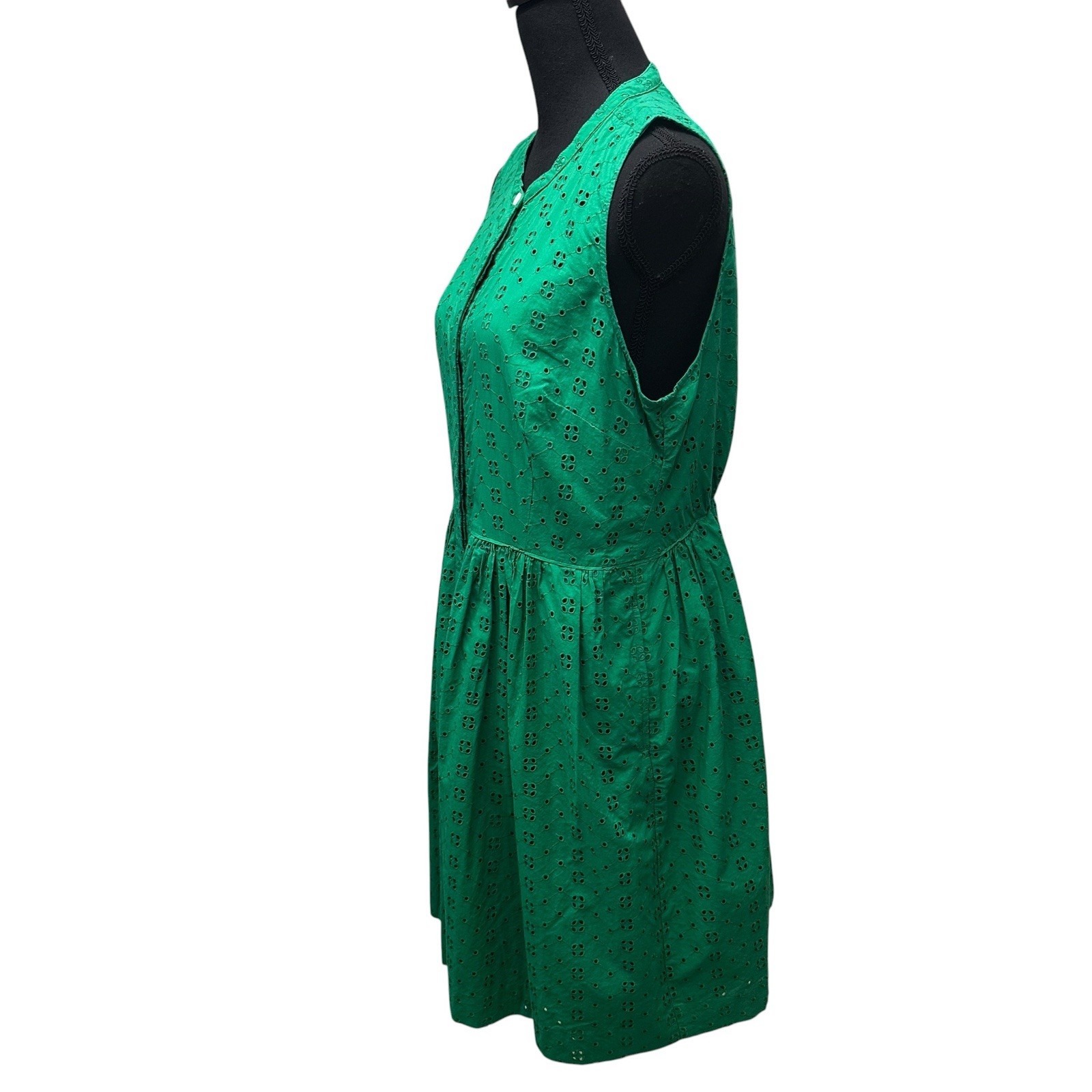 J. Crew Kelly Green Eyelet Sleeveless Cotton Midi Shirt Dress Womens L