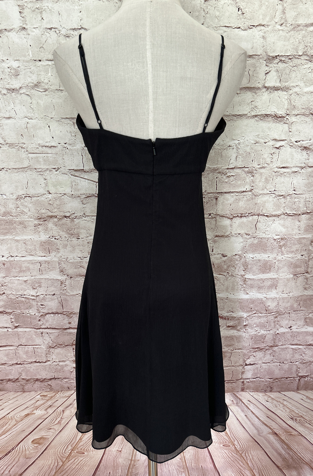 Vintage EXPRESS Y2K Black Crinkle Silk Slip Dress Crochet Spaghetti Strap Size 4
