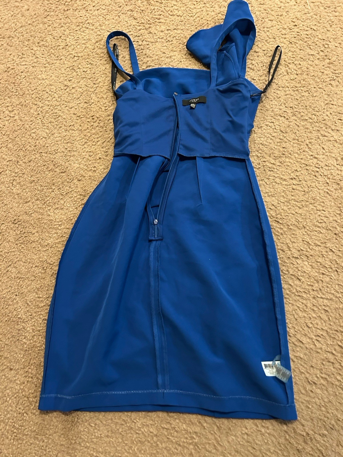 Guess Women’s Ruffle Ruched Square Neckline Mini Dress Bodycon Royal Blue 8