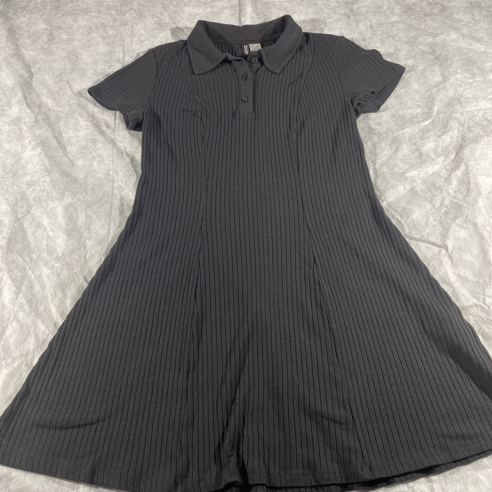 H&M Divided Dress Womens Small Black Ribbed Mini Polo Preppy Whimsigoth 90s Punk