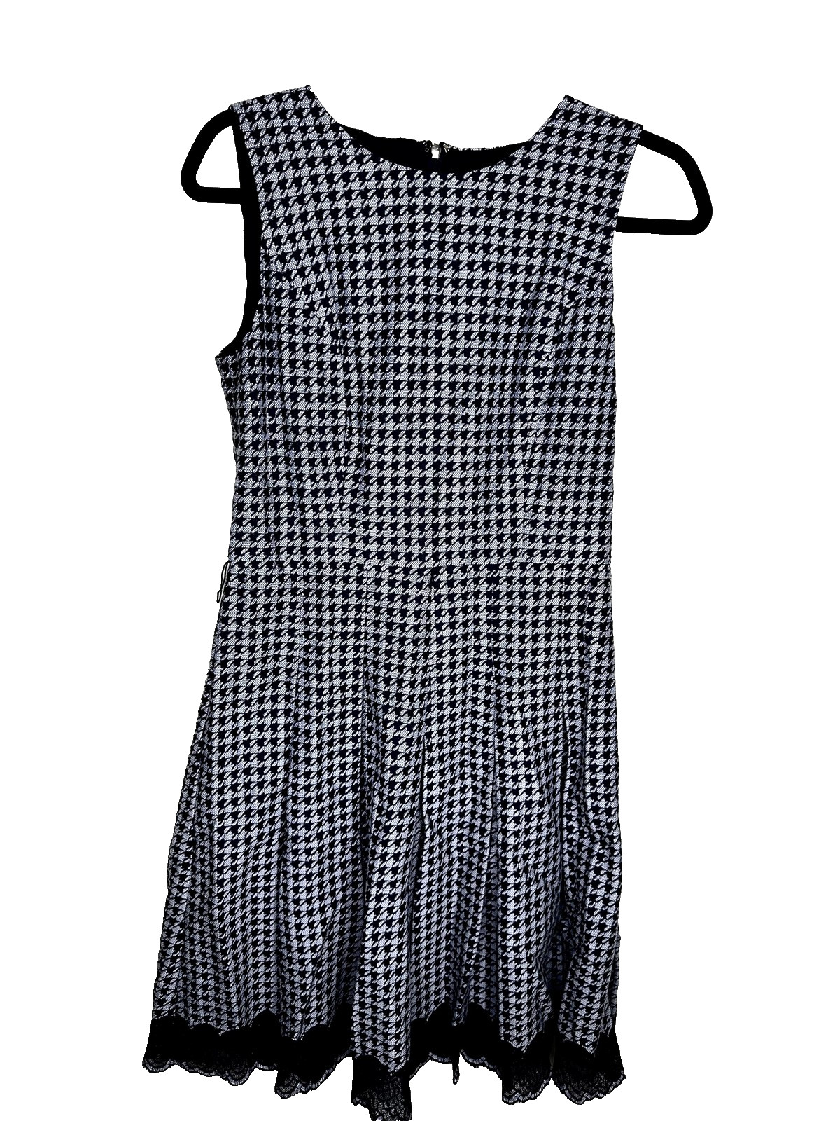 Tommy Hilfiger Dress Womens 6 Earthcore Lace Hem A-Line Blue White Houndstooth