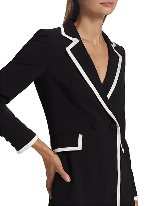 ALICE + OLIVIA KYRIE Pipe Tuxedo Coat Dress 4 Black White TRIM Pockets $495