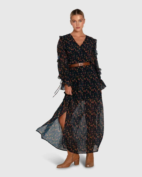 Belle & Bloom Come As You Are Floral Maxi Dress – Navy – S