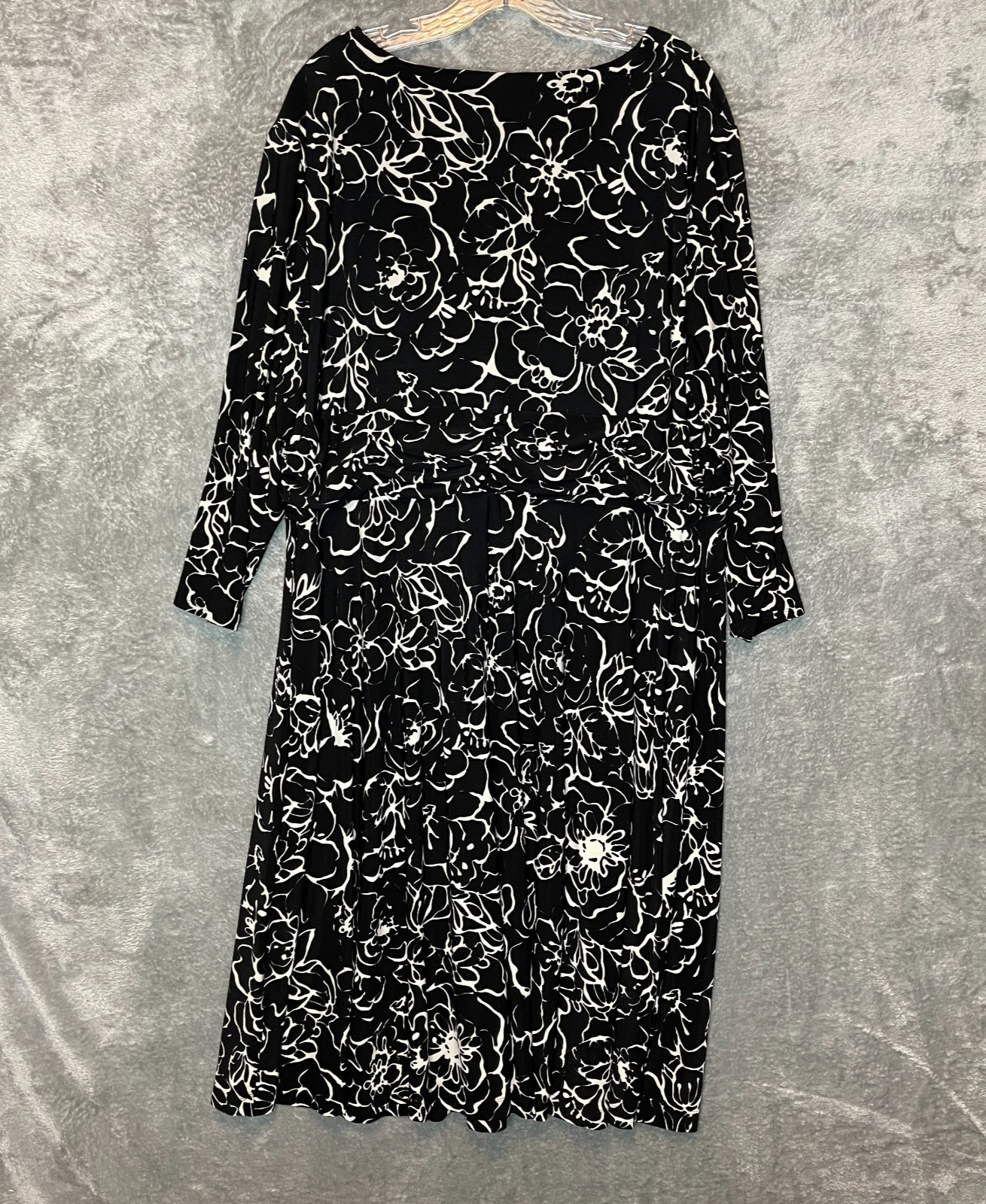 Chaps Women Floral Monogram Ruched Surplice Long Sleeve Jersey Maxi Dress 2X