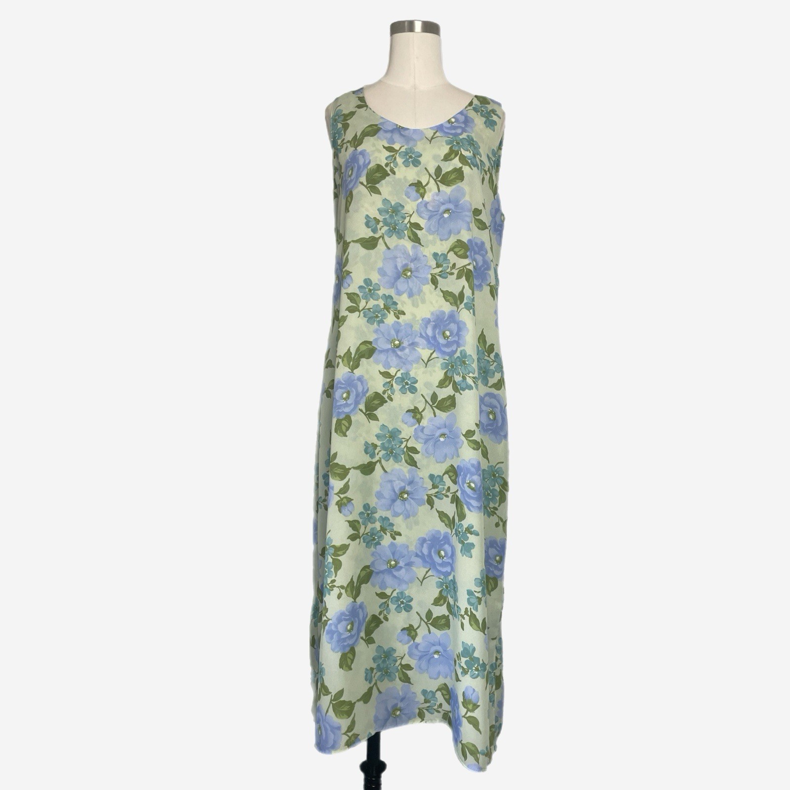 Vintage Y2K Studio Ease Sage green floral column sack midi dress tie back L/XL