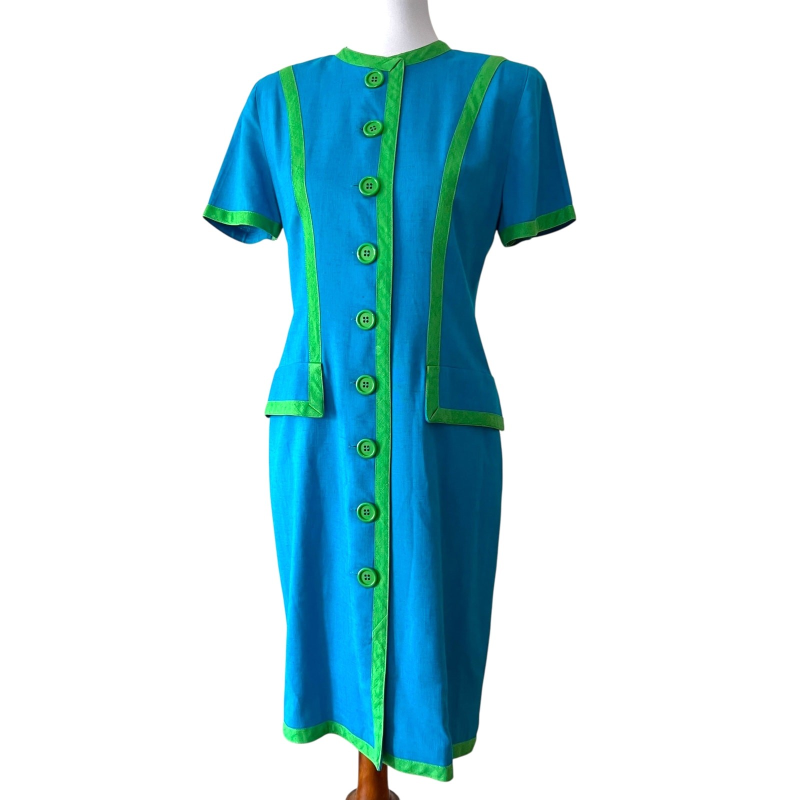 Vintage Dress Small Ronnie Heller 90s does 40s 8 Shirtdress VTG Pencil Vibrant