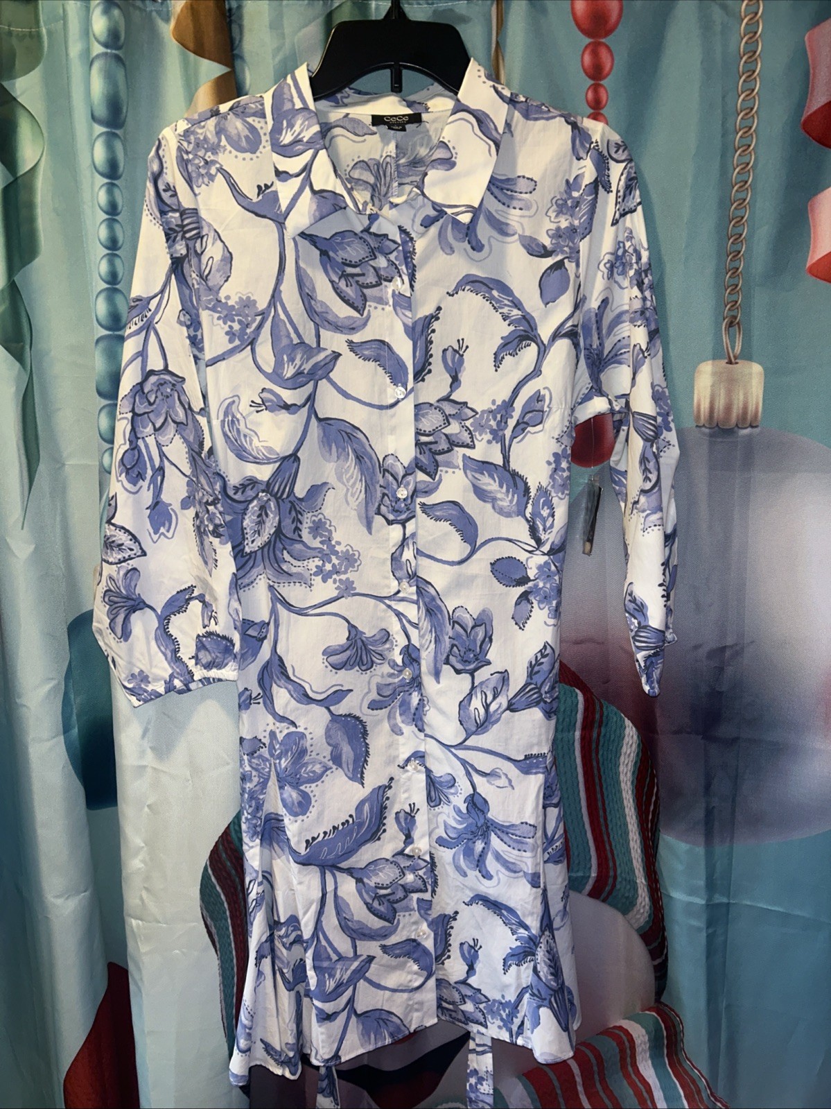 Cece Blue & White Floral Dress New Large Women’s